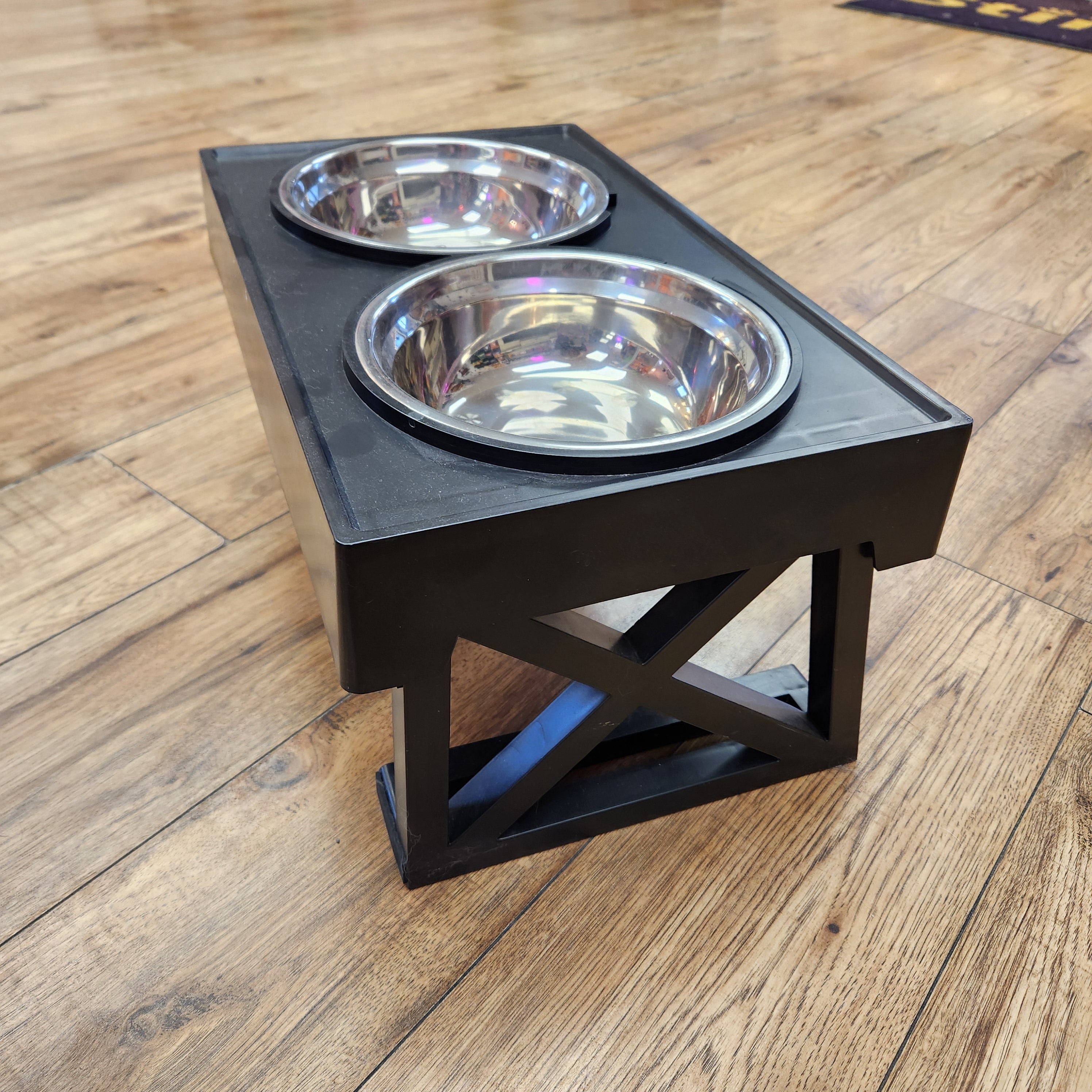 Elevated Feeder with Stainless Steel Bowls Easily Adjusts from a Height of 8" to 12"