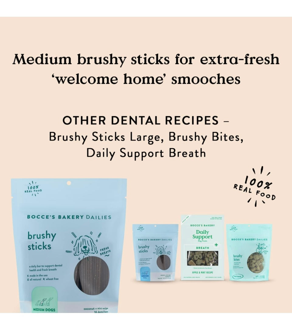 Barres dentaires sans blé Bocce's Brushy Sticks, taille moyenne