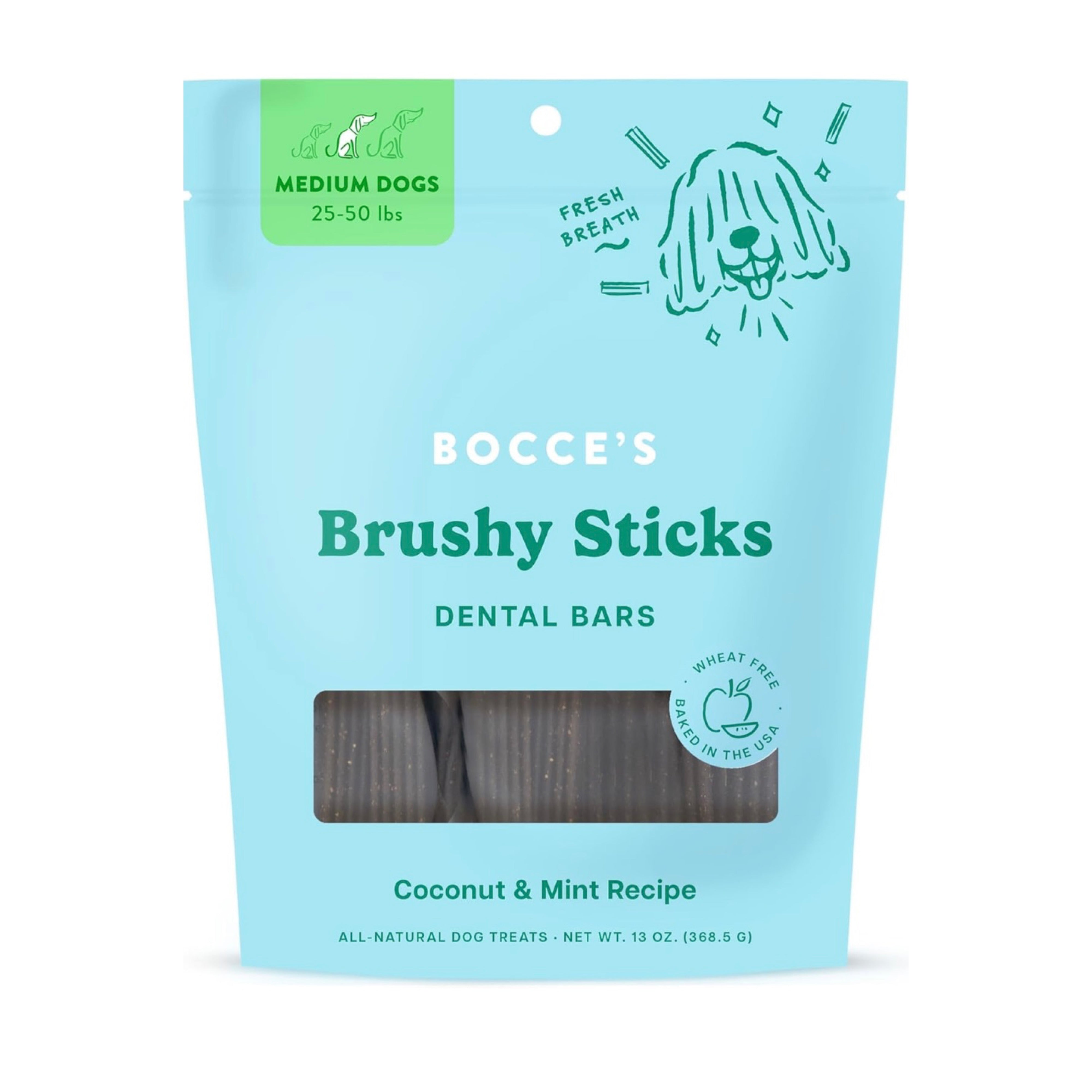 Barres dentaires sans blé Bocce's Brushy Sticks, taille moyenne