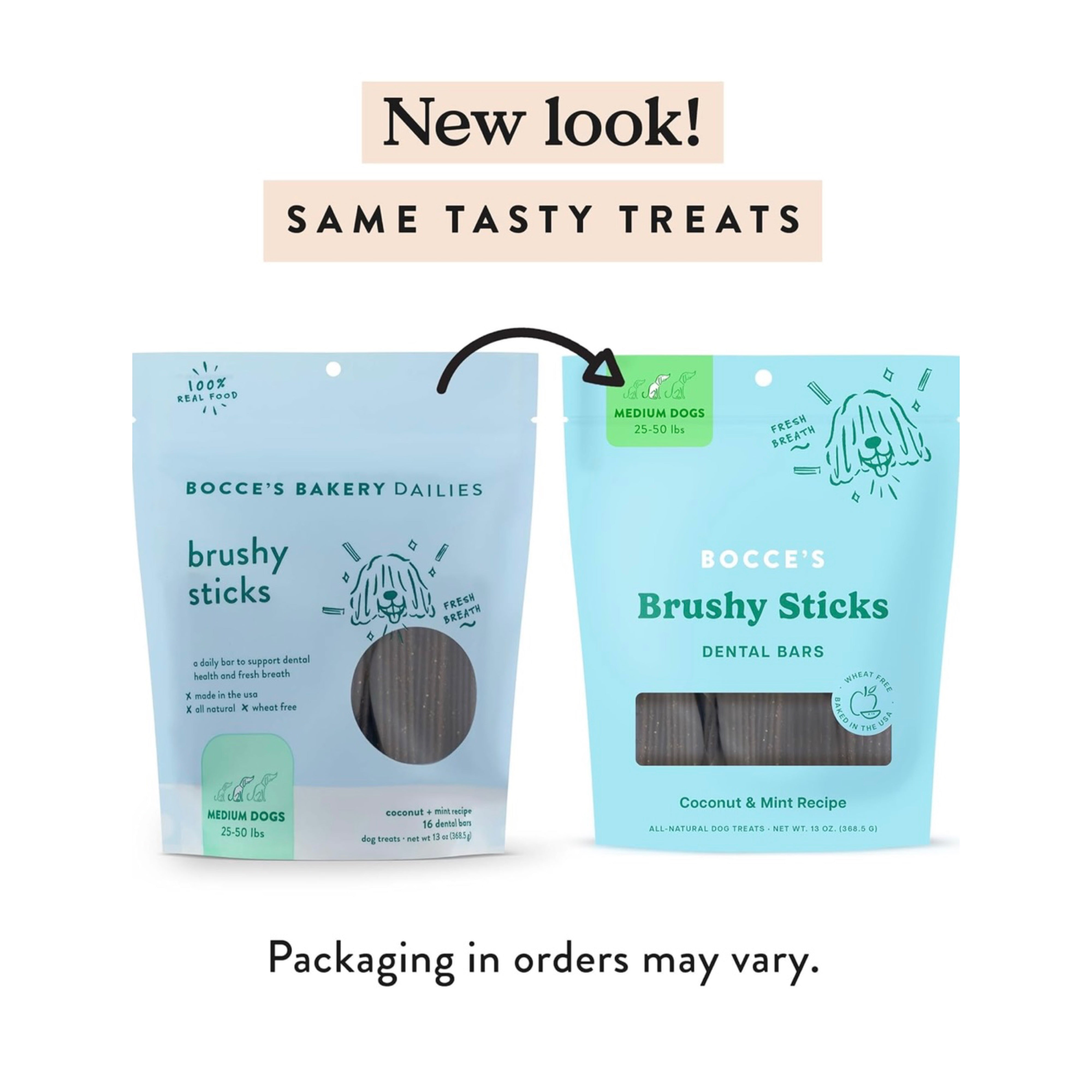 Barres dentaires sans blé Bocce's Brushy Sticks, taille moyenne