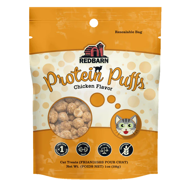 Friandises pour chats Red Barn Protein Puffs, aromatisées au poulet, sac de 1 oz