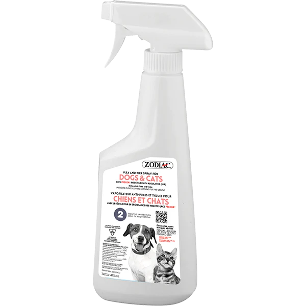 Spray anti-puces et tiques Zodiac pour chiens et chats, tue les puces adultes et pré-adultes (236 ml)
