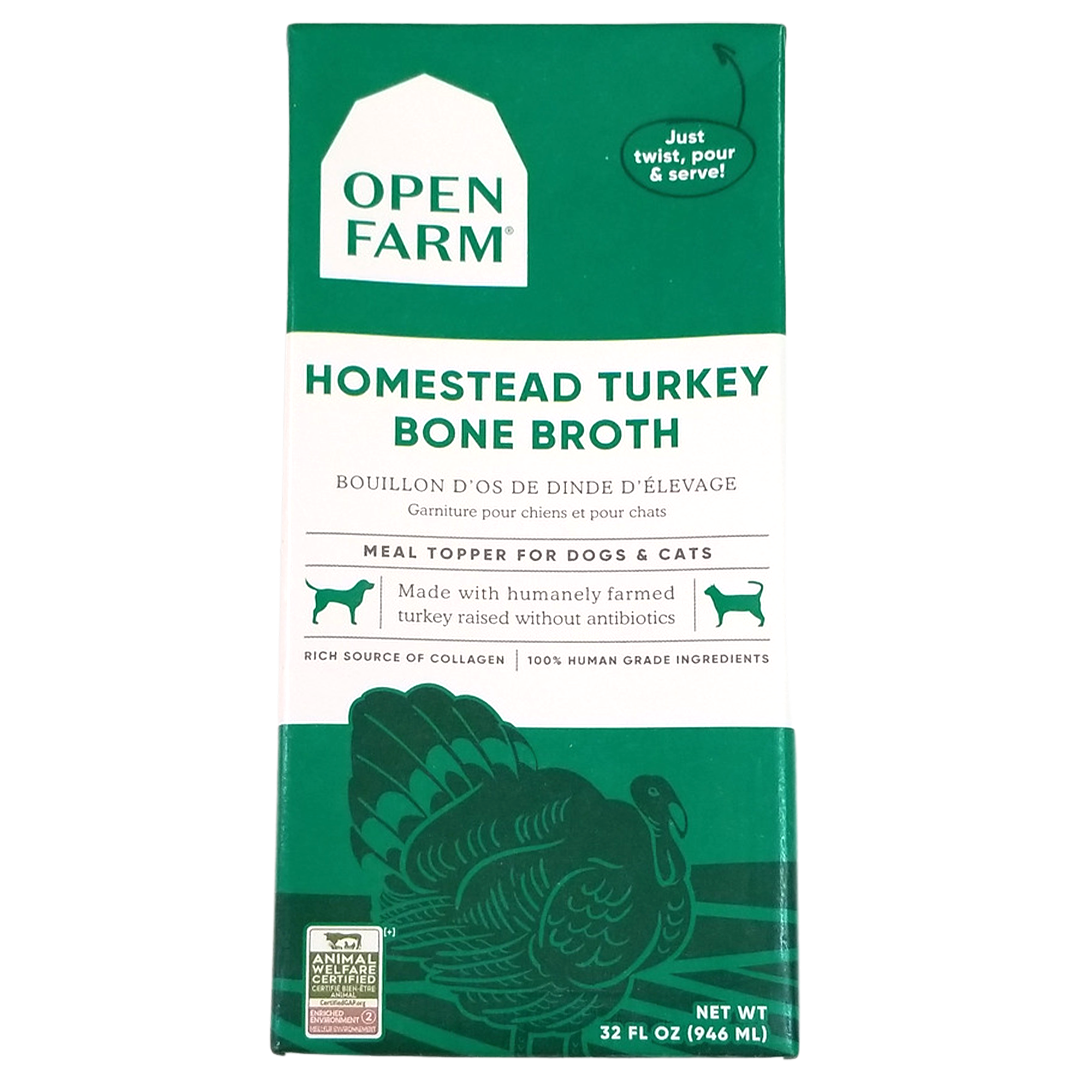 Open Farm Meal Topper for Dogs & Cats, Homestead Turkey Bone Broth, 355mL