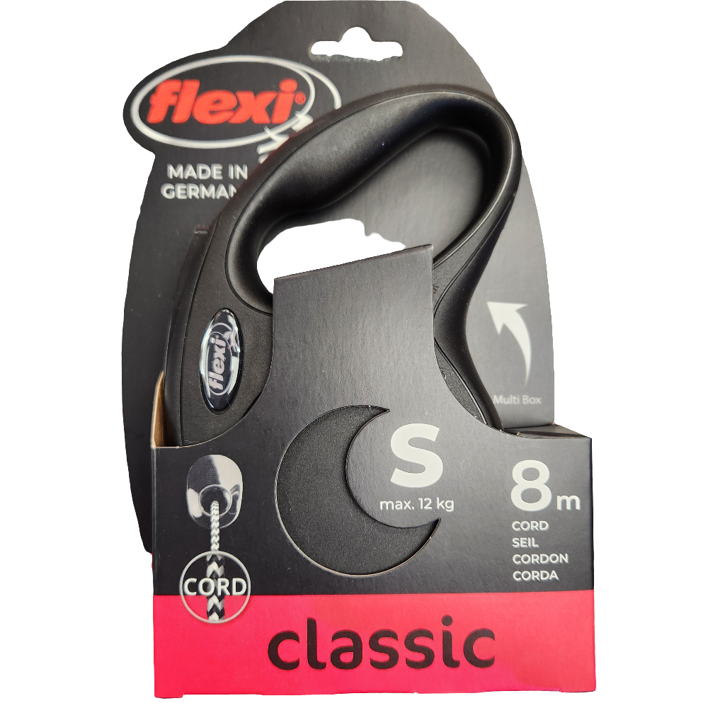 Flexi Classic 8m Cord Small 12kg Max in Black
