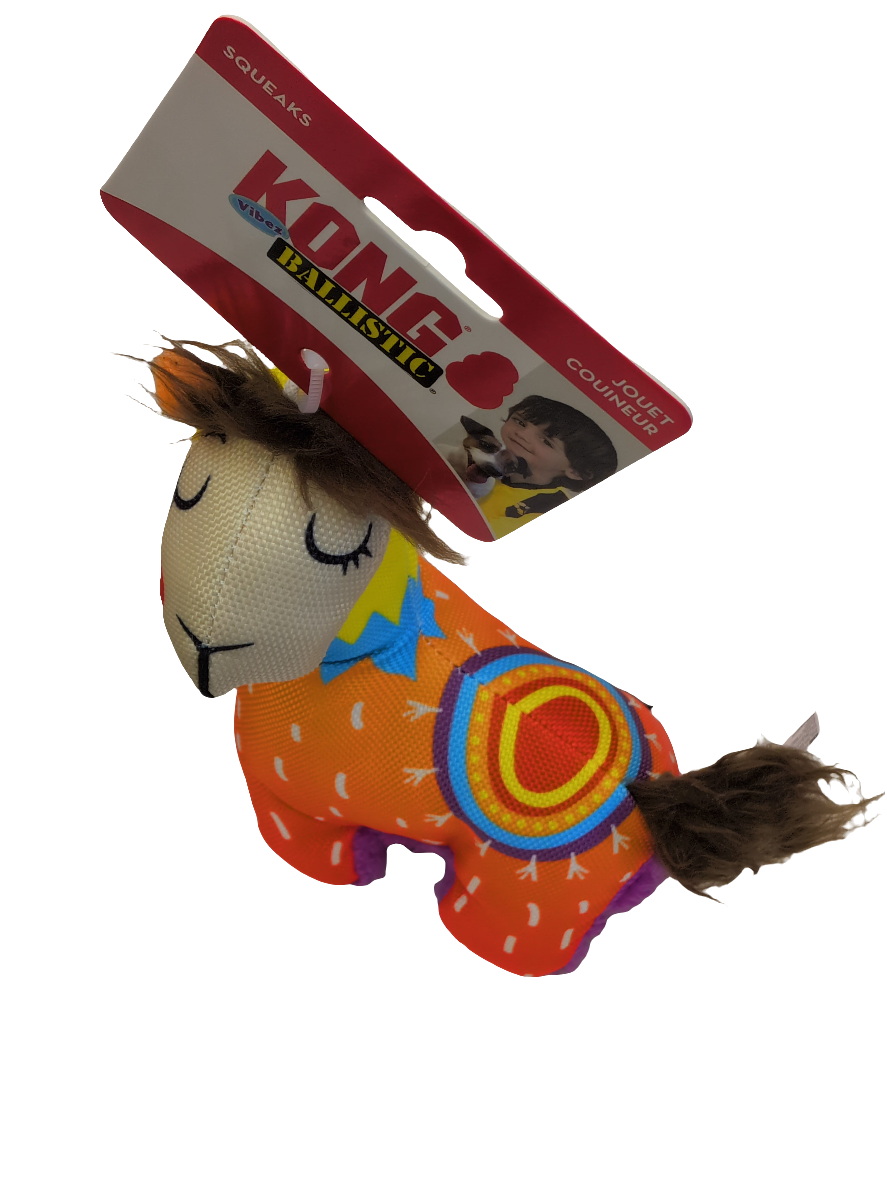 KONG Vibez Ballistic, Stuffed Sqeaky Toy, Llama