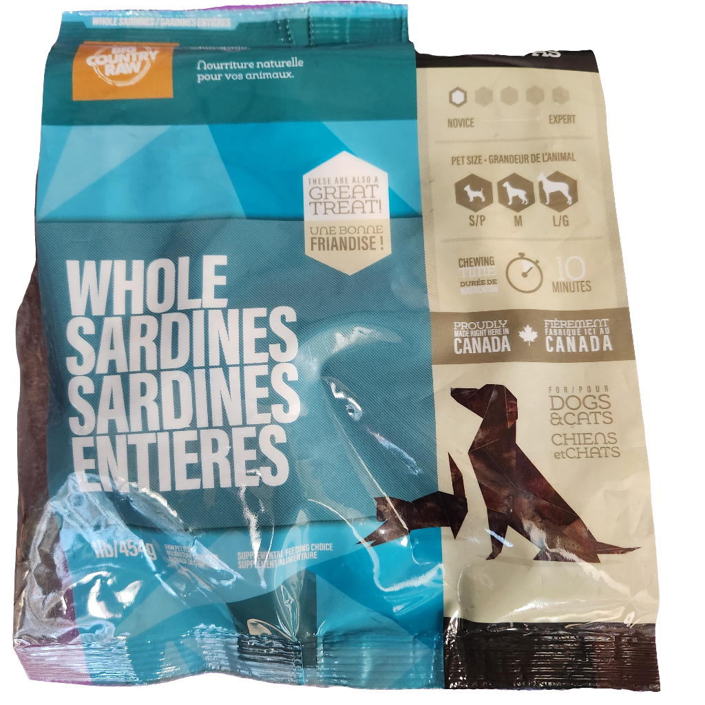 Big Country Raw Frozen Raw Whole Sardines for Small Medium or Large Dogs or Cats 1lb bag