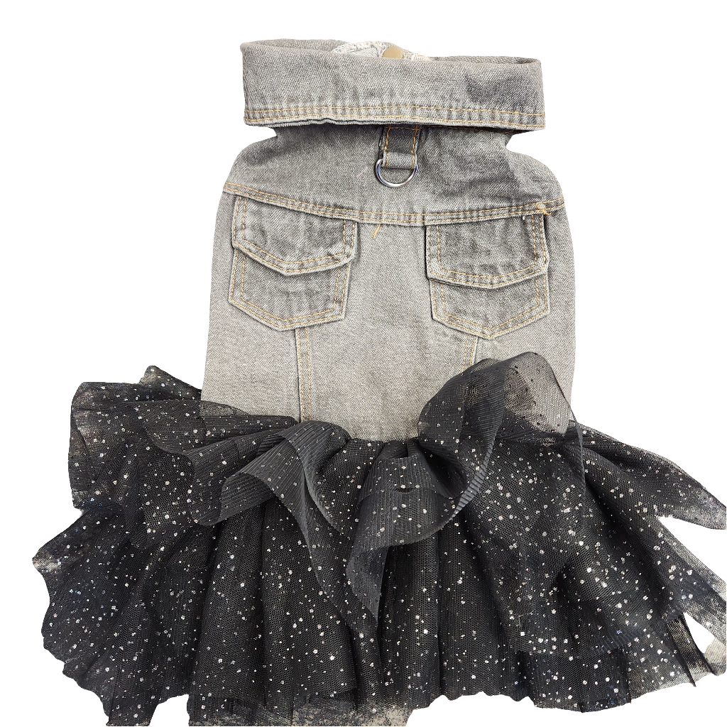 Denim with Glitter Ruffle Walking Dress 14"
