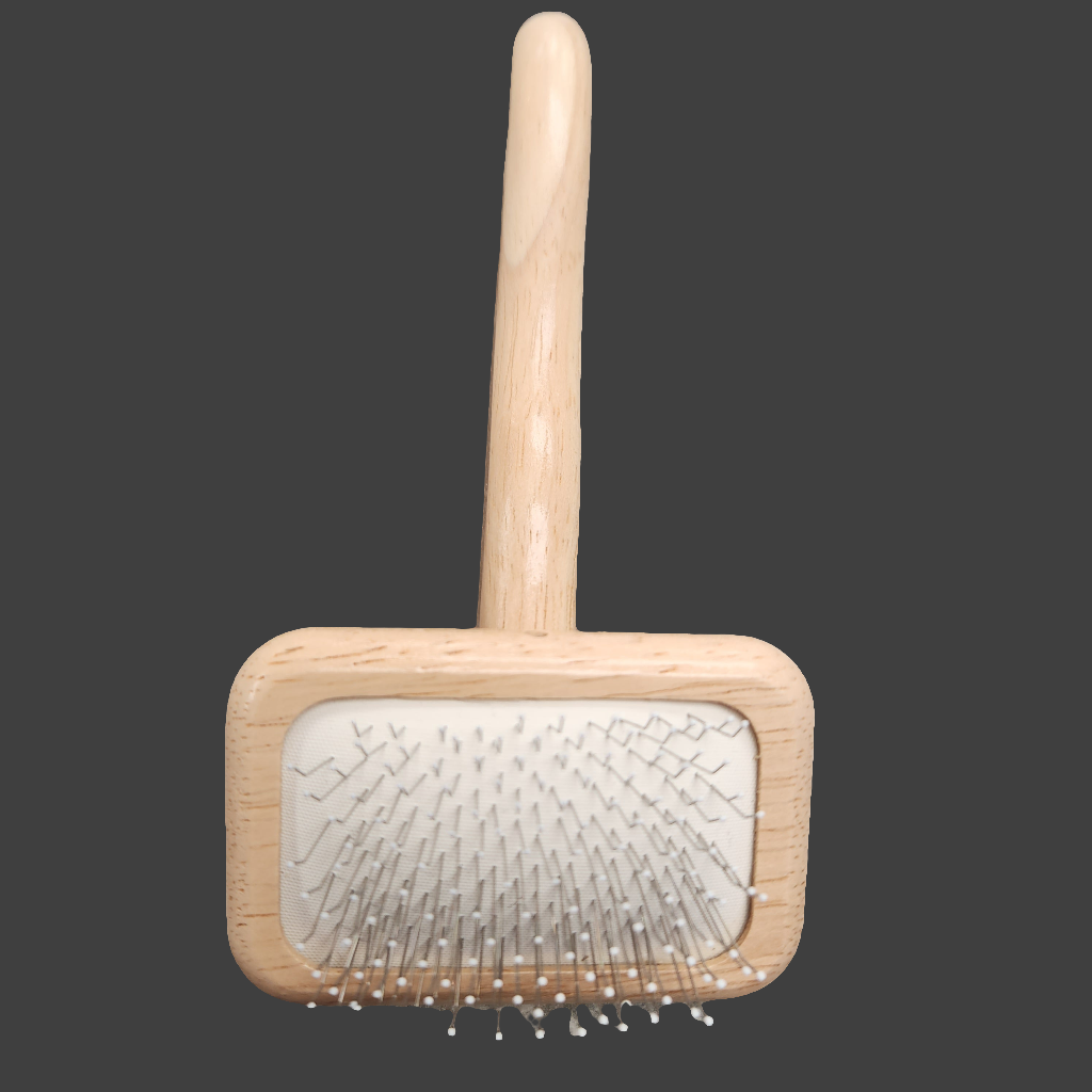 Slicker Brush for Small Dogs or Cats with Bamboo and Coated Bristle Tips.