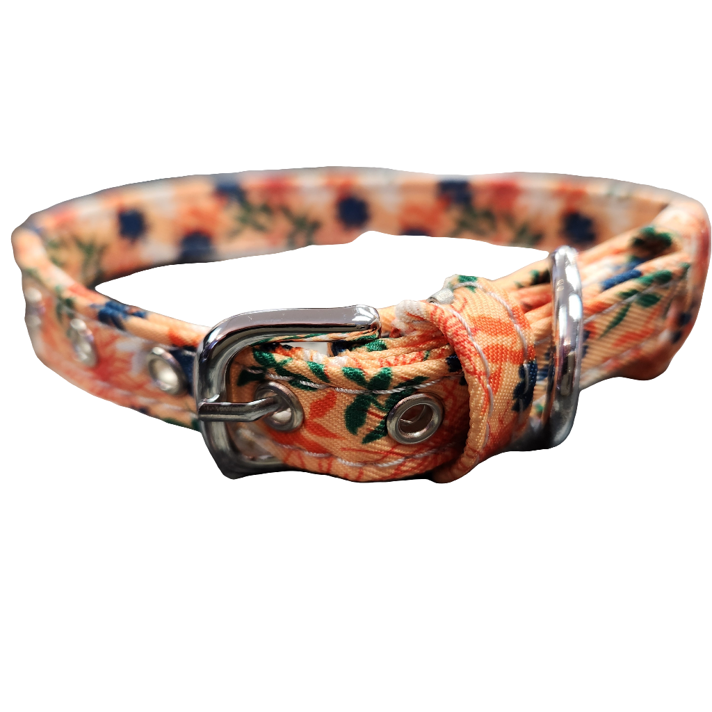 Floral Fashion Cotton Dog Collar with Metal Buckle 8-14"