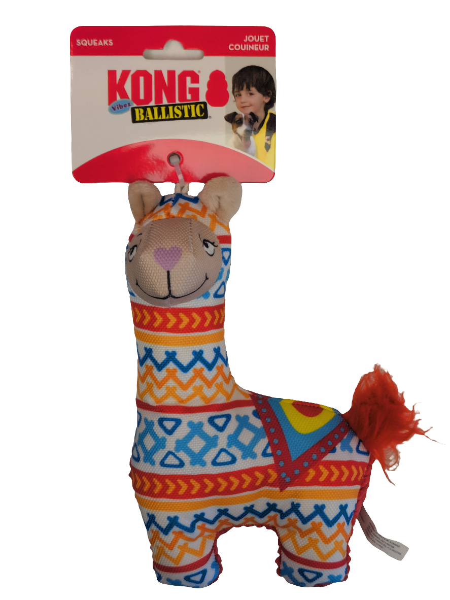 KONG Vibez Ballistic, jouet en peluche grinçant, lama, petit/moyen