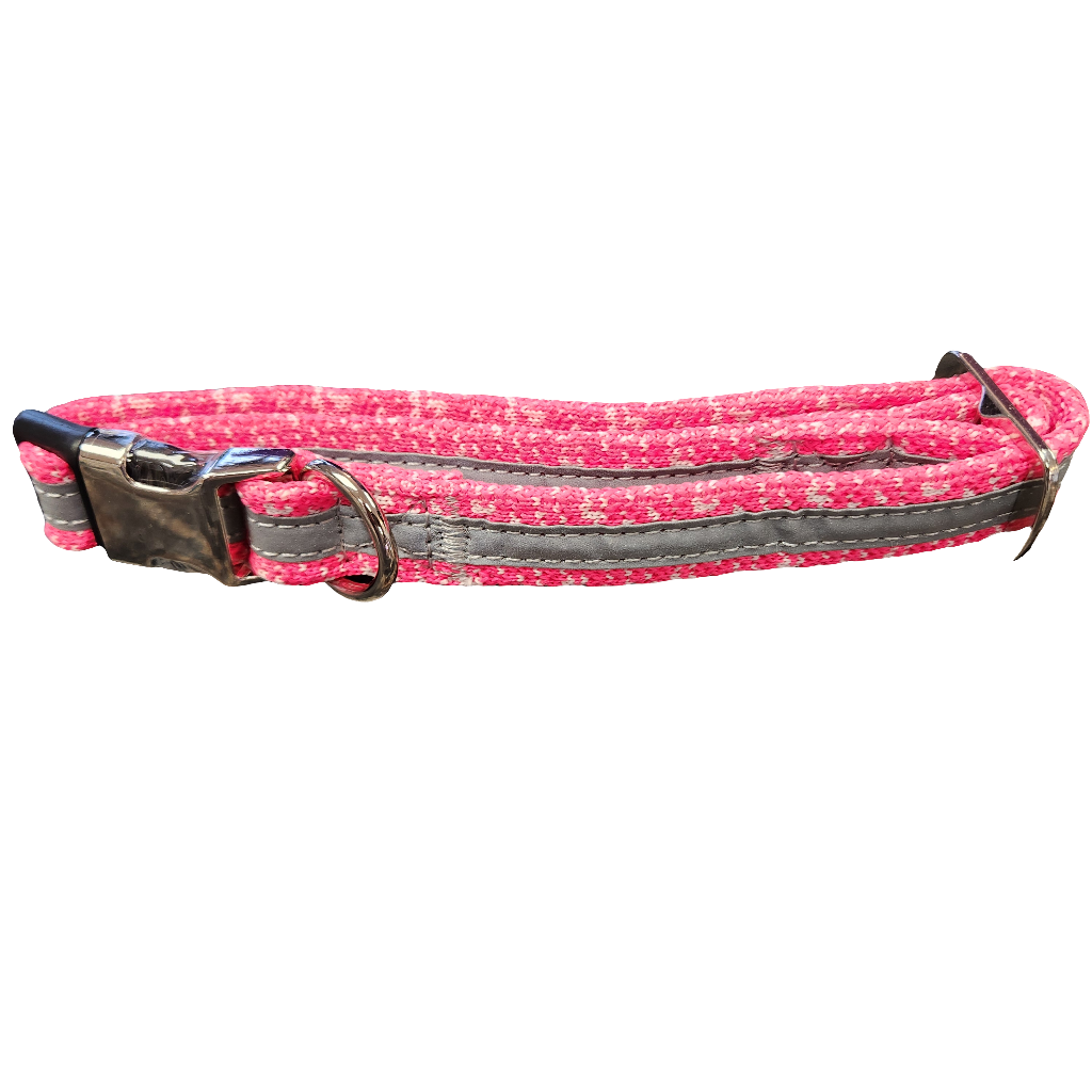 Fashion Cotton Dog Collar with Stainless Steel Closure and Reflective Strip 16-20"