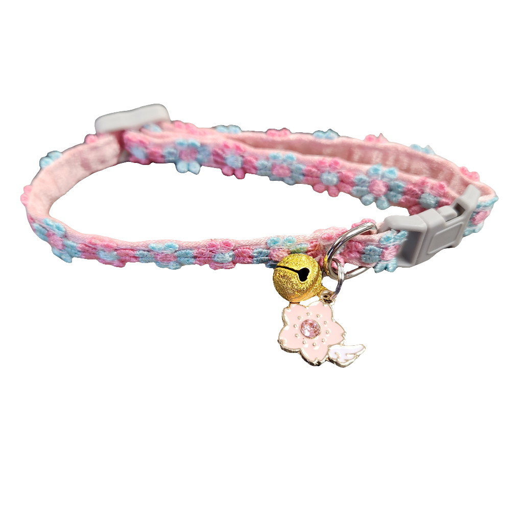 Lace & Satin Floral Dog Collar with Charm & Bell 7-12"