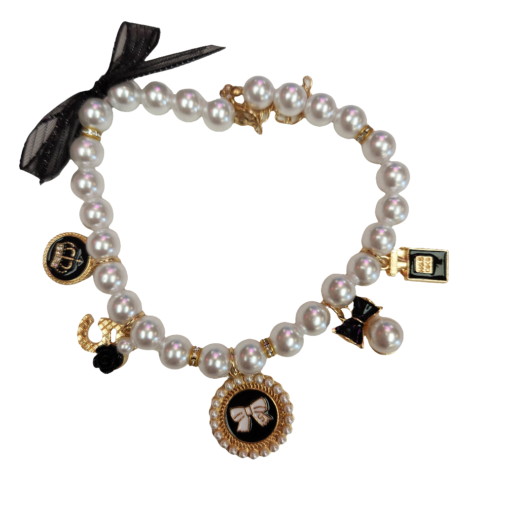 Faux Pearl Necklace with 5 Beautiful Charms 9-11"