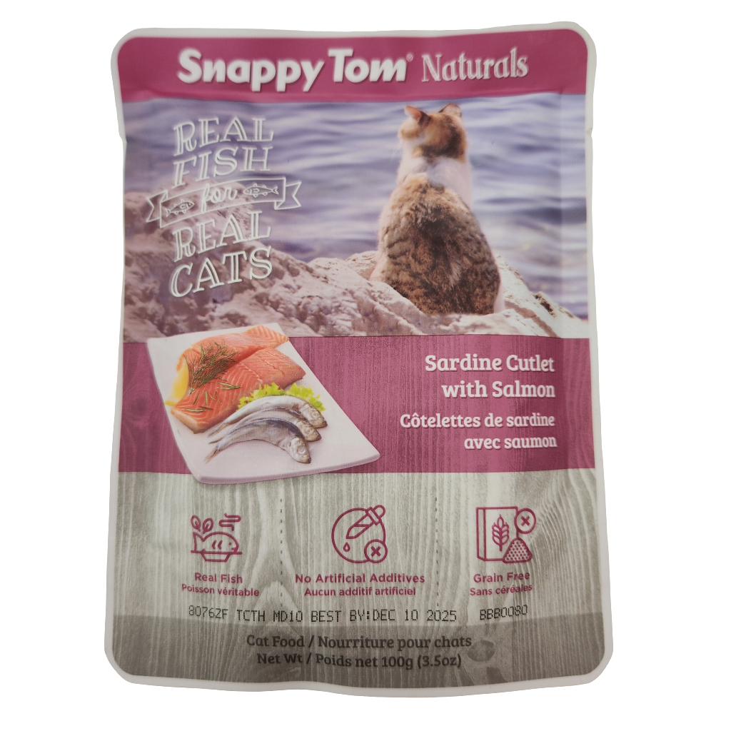 Snappy Tom Naturals Sardine Cutlet with Salmon Pouch 3.5oz