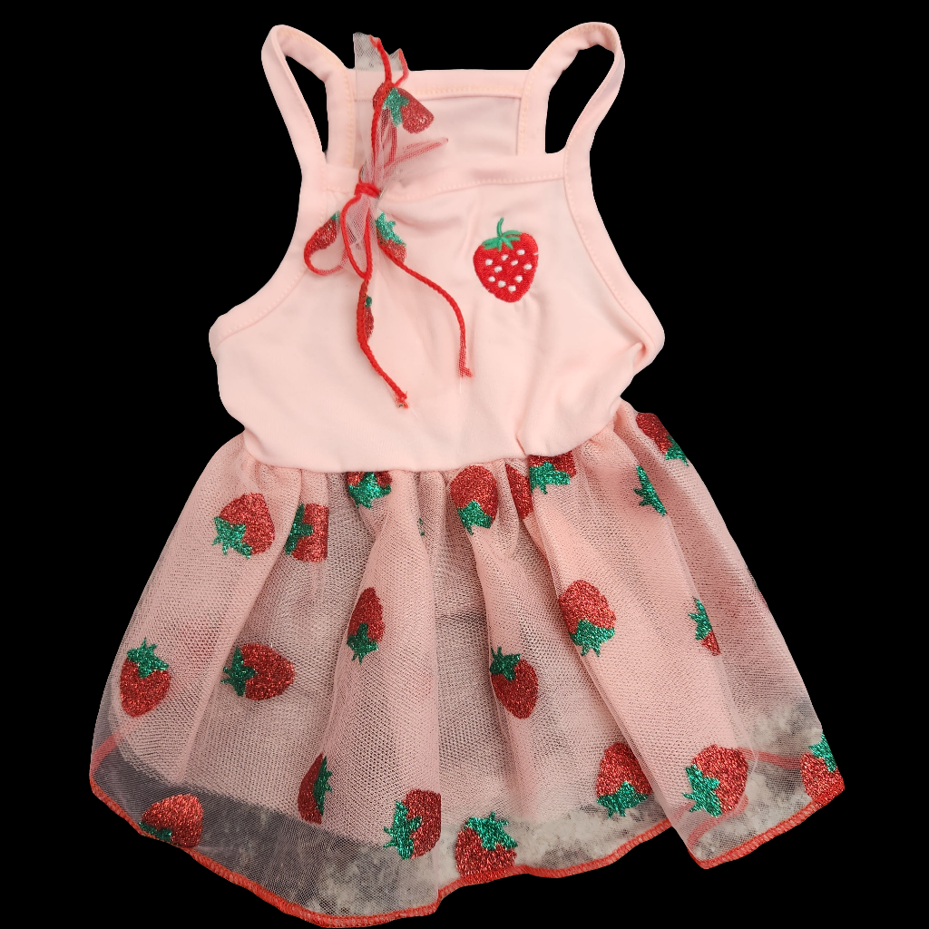 Strawberry Sundress with Matching Bow Accent for Small Dogs 12"