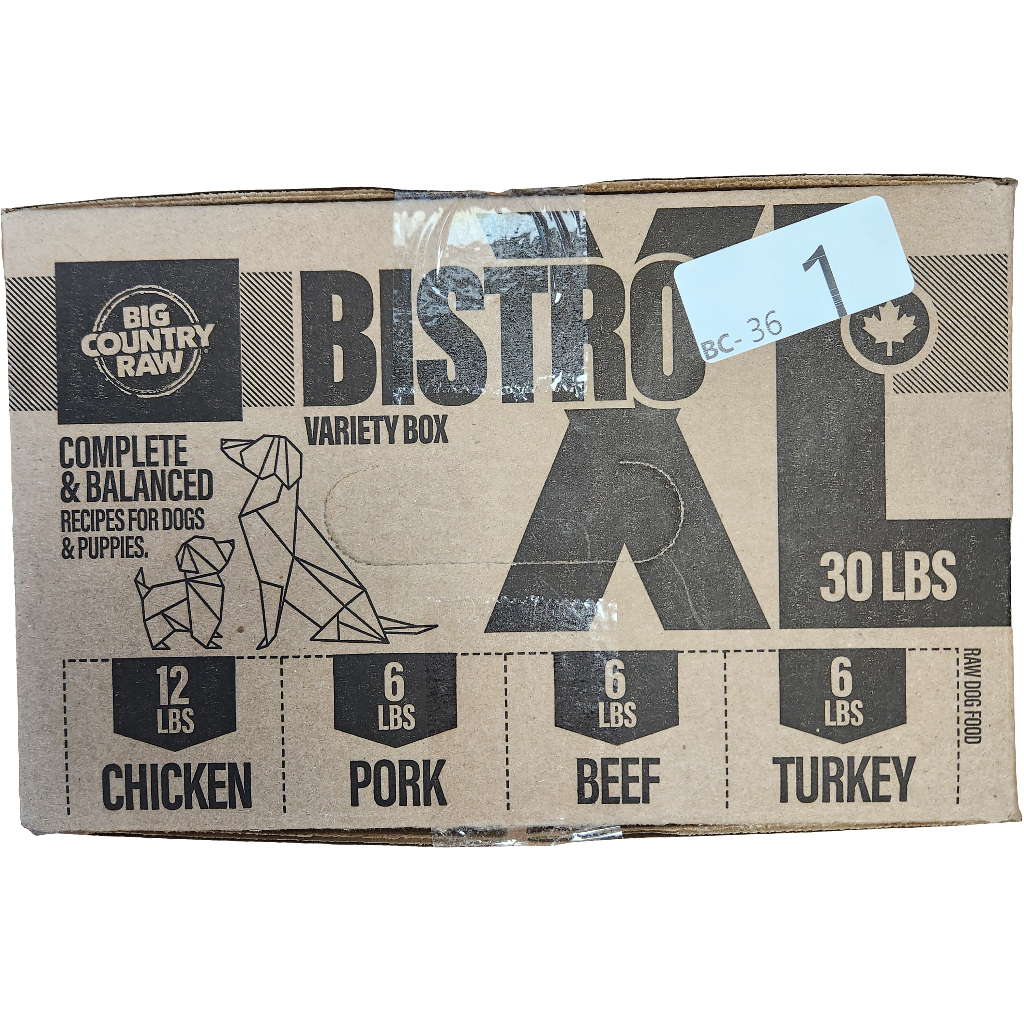 Big Country Raw Frozen Dog Food Bistro XL Complete & Balanced for Dogs & Puppies in Chicken, Pork, Beef & Turkey 30lb Box