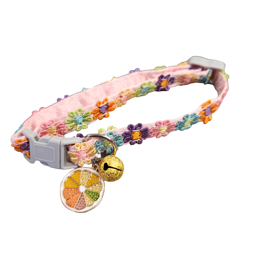 Lace & Satin Floral Small Dog Collar with Charm & Bell 7-12"