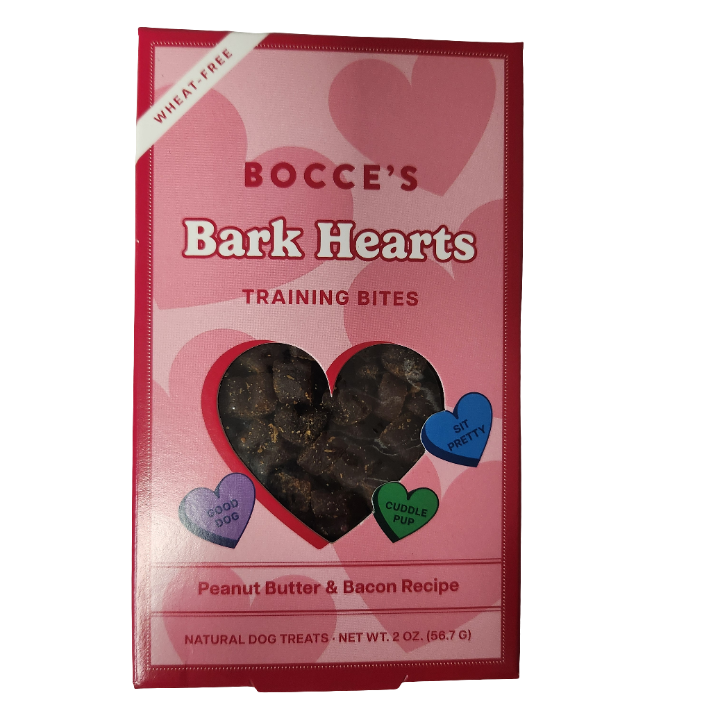 Bocce's Bark Hearts Training Bites Peanut Butter & Bacon Recipe 2oz Box