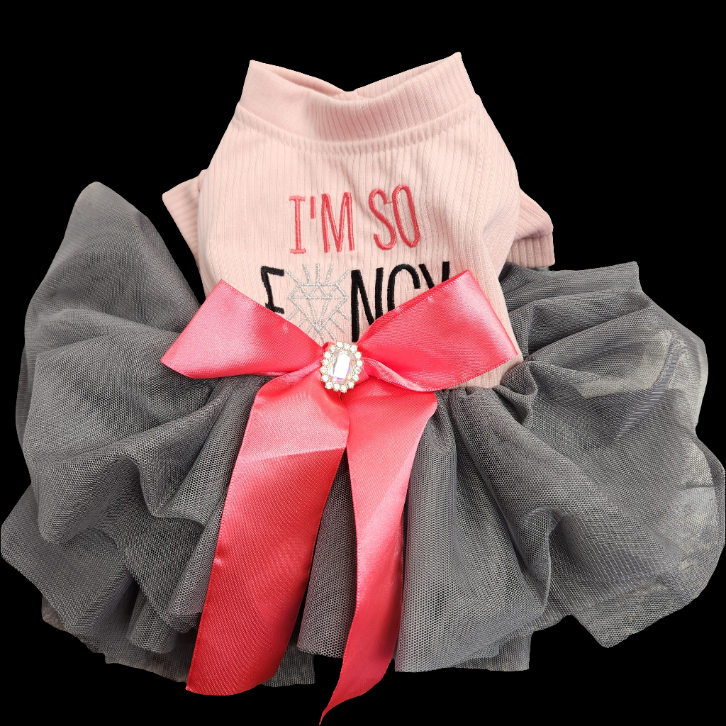 Ruffle Party Dress for Small Dogs with Satin Bow and Rhinestone Accent 10"