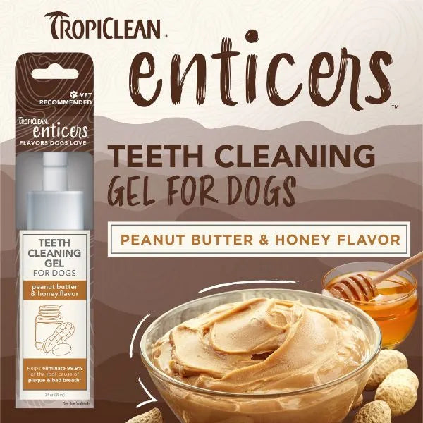 TropiClean Enticers Teeth Cleaning Gel for Dogs - Peanut Butter & Honey