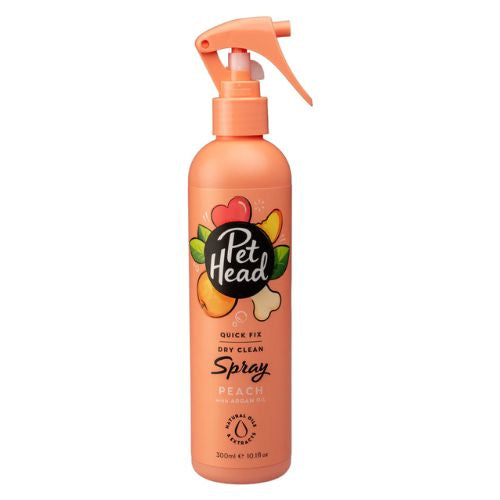PET HEAD Spray de nettoyage à sec Quick Fix pour chiens, pêche à l'huile d'argan, 10,1 fl oz (300 ml)