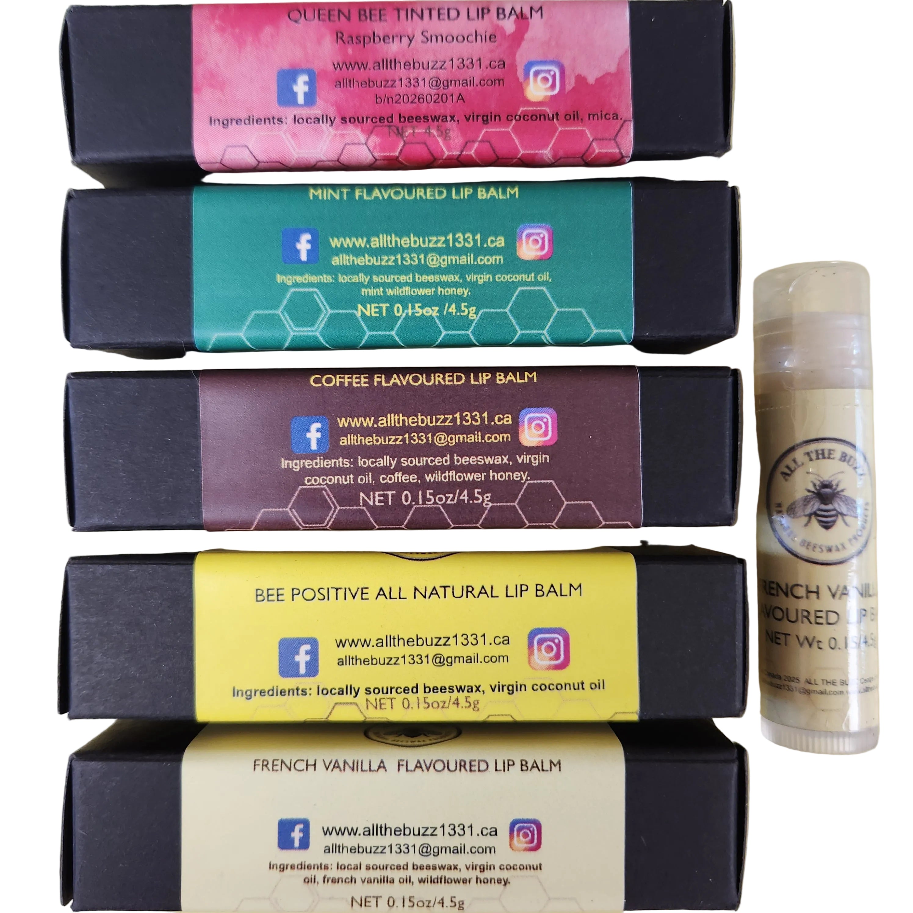 All The Buzz All Natural Lip Balm in 5 Different Flavors 0.15oz