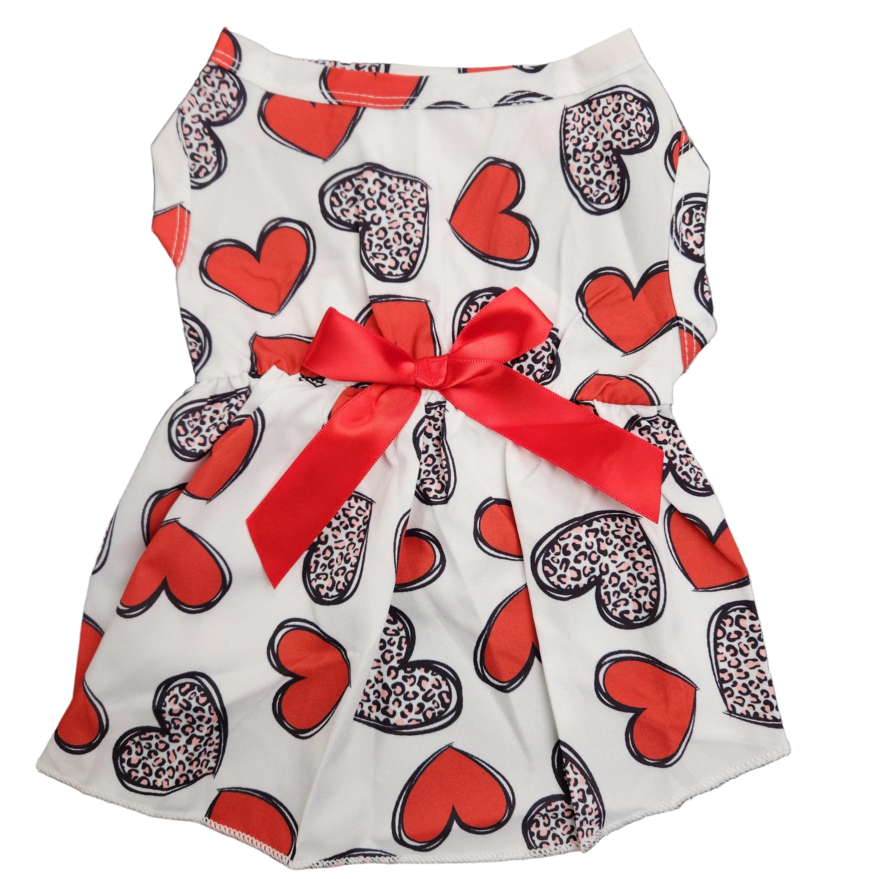 Hearts & Bow Dress with Elastic Waist 12"