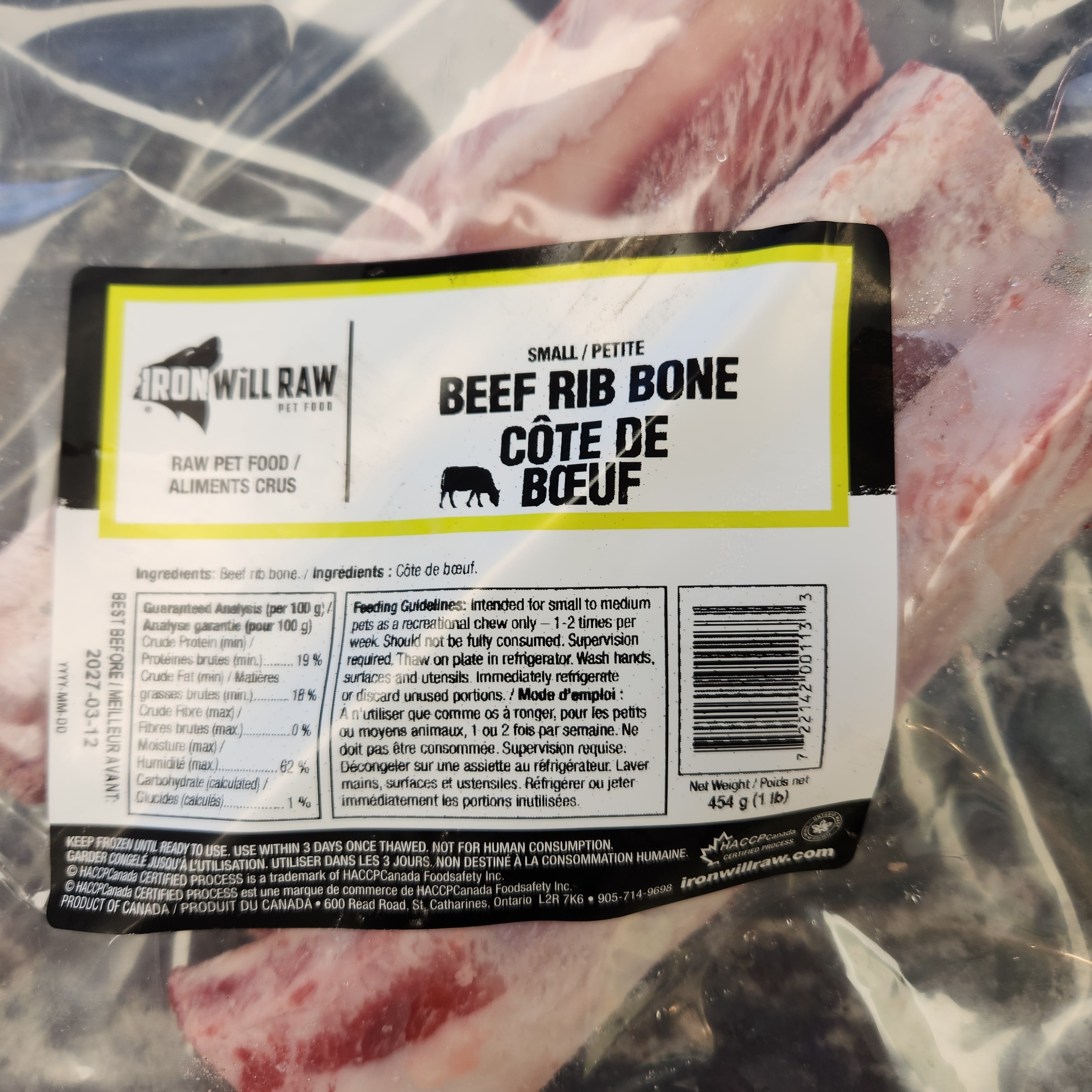 Iron Will Raw Small Rib Bones 3pk 1lb Bag