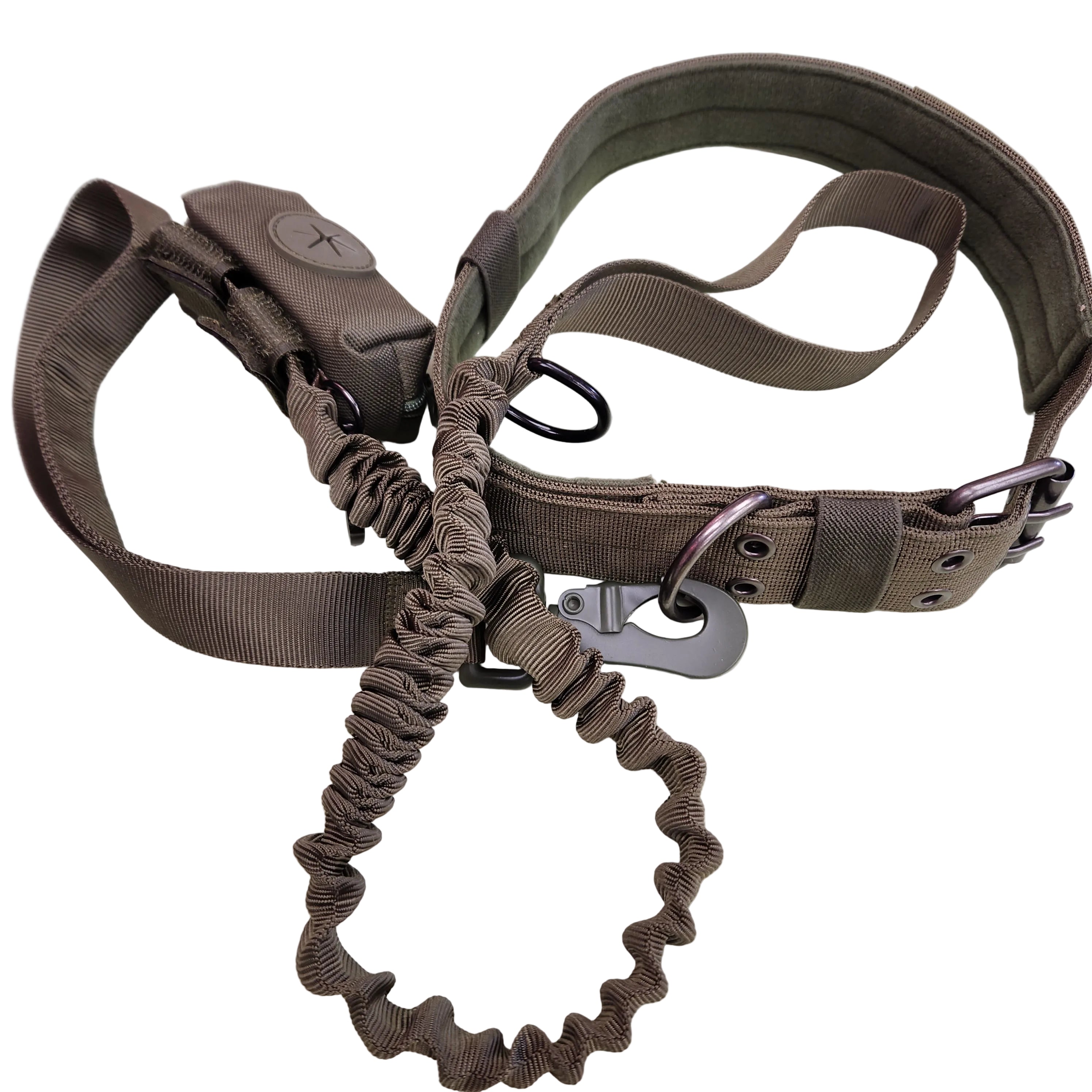 Double-Breasted Tactical Larger Dog Collar 20 to 24" & Leash 36 to 46" Set with Waste Bag Dispenser and a built in Traffic Handle.