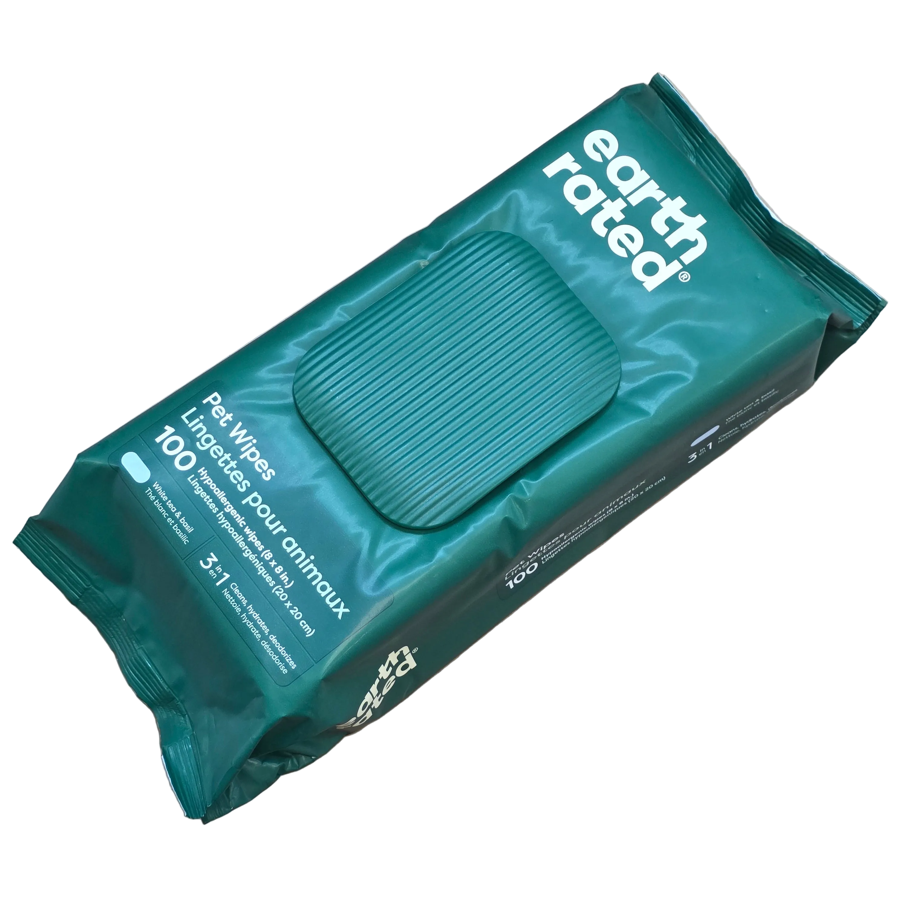 Earth Rated Pet Wipes White Tea & Basil Hypoallergenic 8"× 8" wipes, 100 count