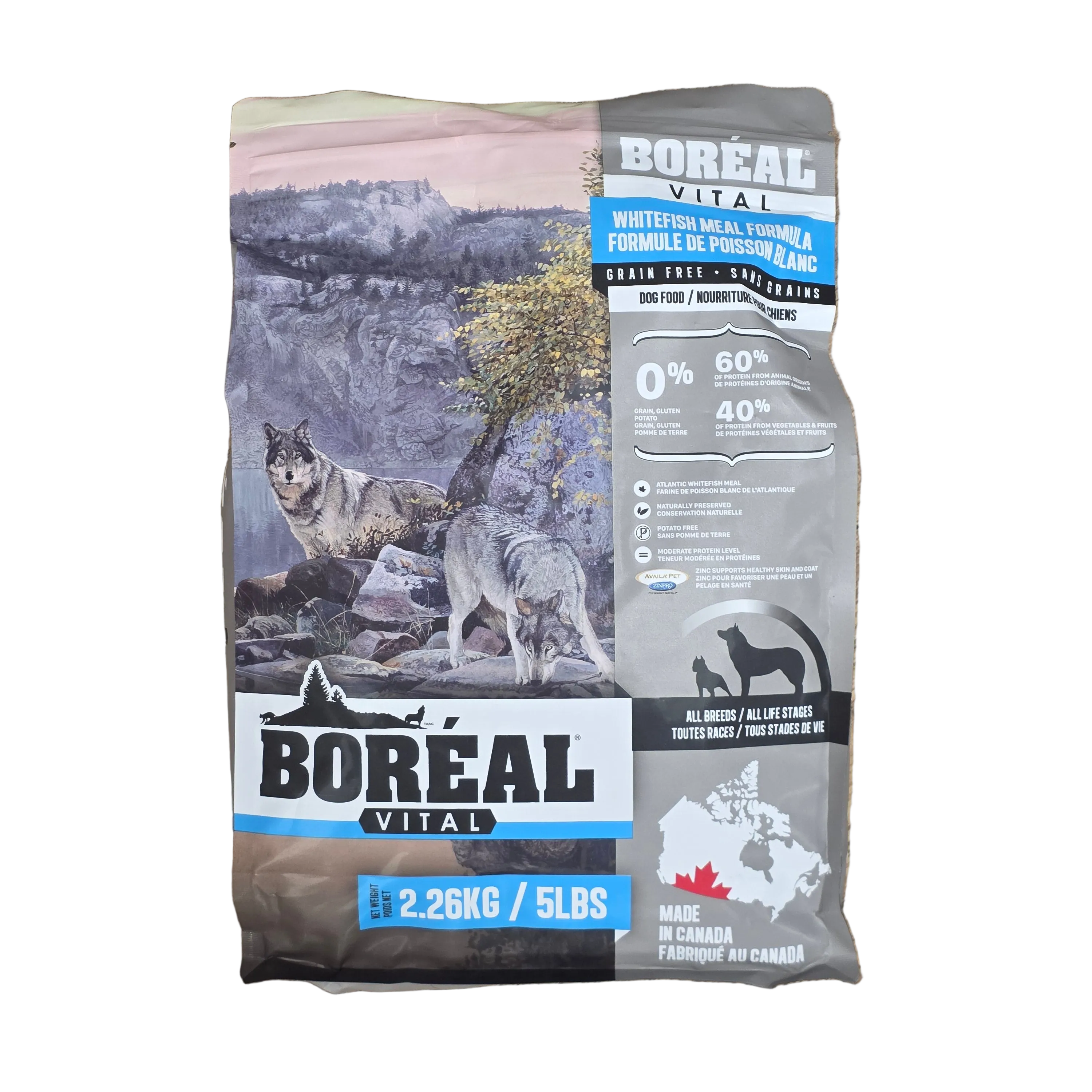 Nourriture pour chiens sans céréales Boréal Functional Vital, toutes races, tous stades de vie, formule à base de farine de corégone