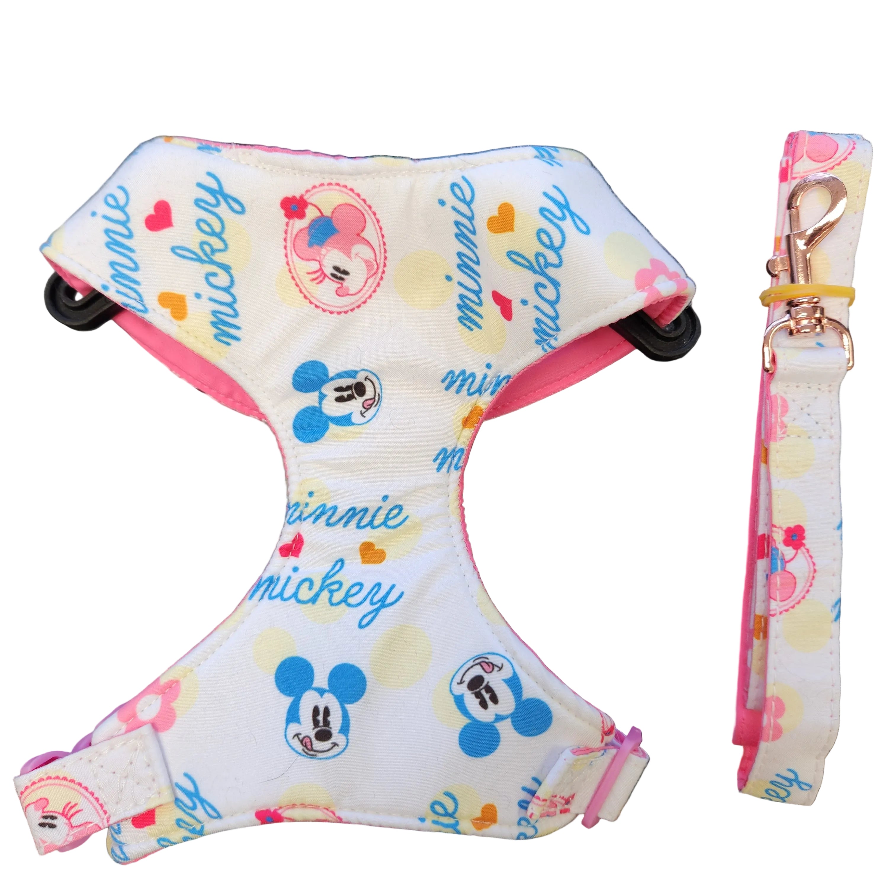 Mouse Print 2pc Harness & Leash Set. Small Red, Medium Lilac, Large White