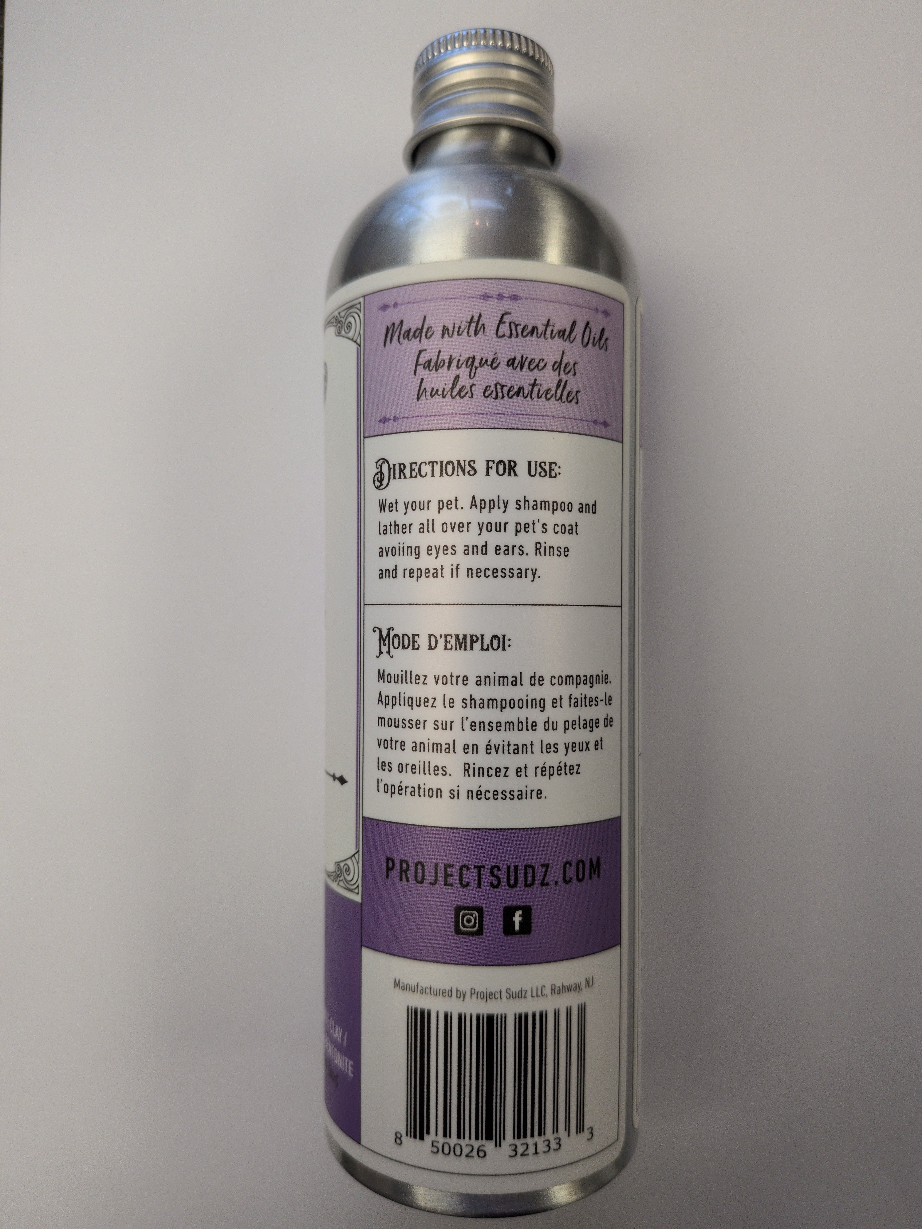 PROJECT SUDZ Gentle Pet Shampoo w/ Lavender & Clary Sage, 296ml