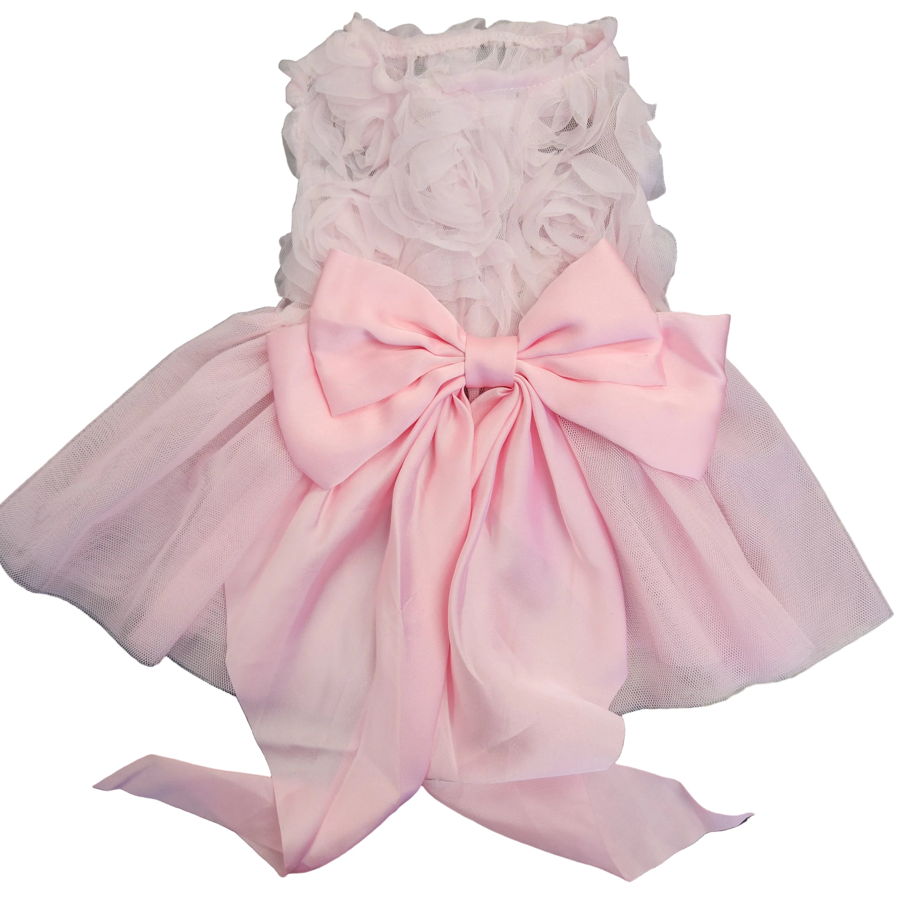 Small Pink Dress w/ Bow & Satin Roses for Small Dogs