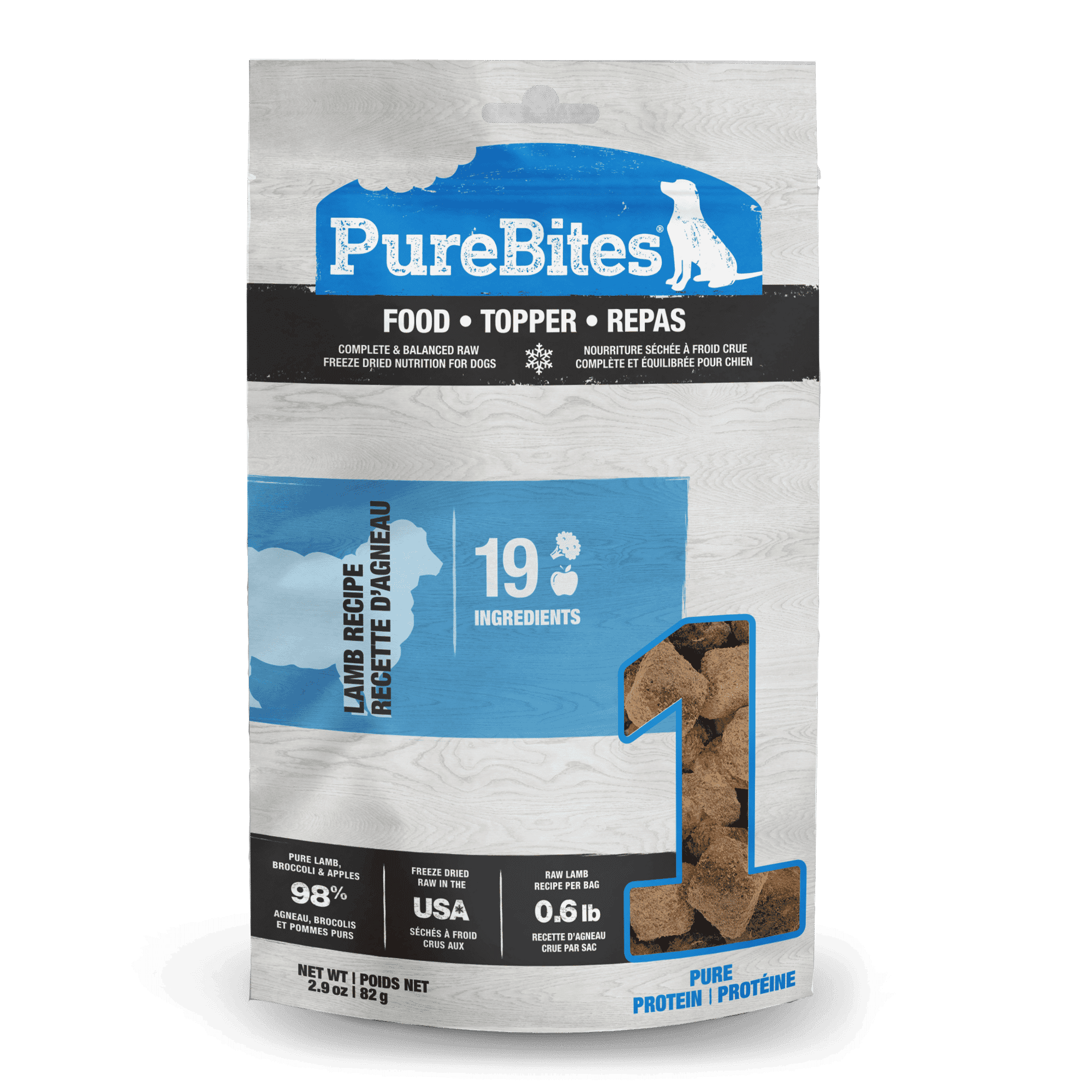 Garniture de nourriture lyophilisée pour chien PureBites, agneau