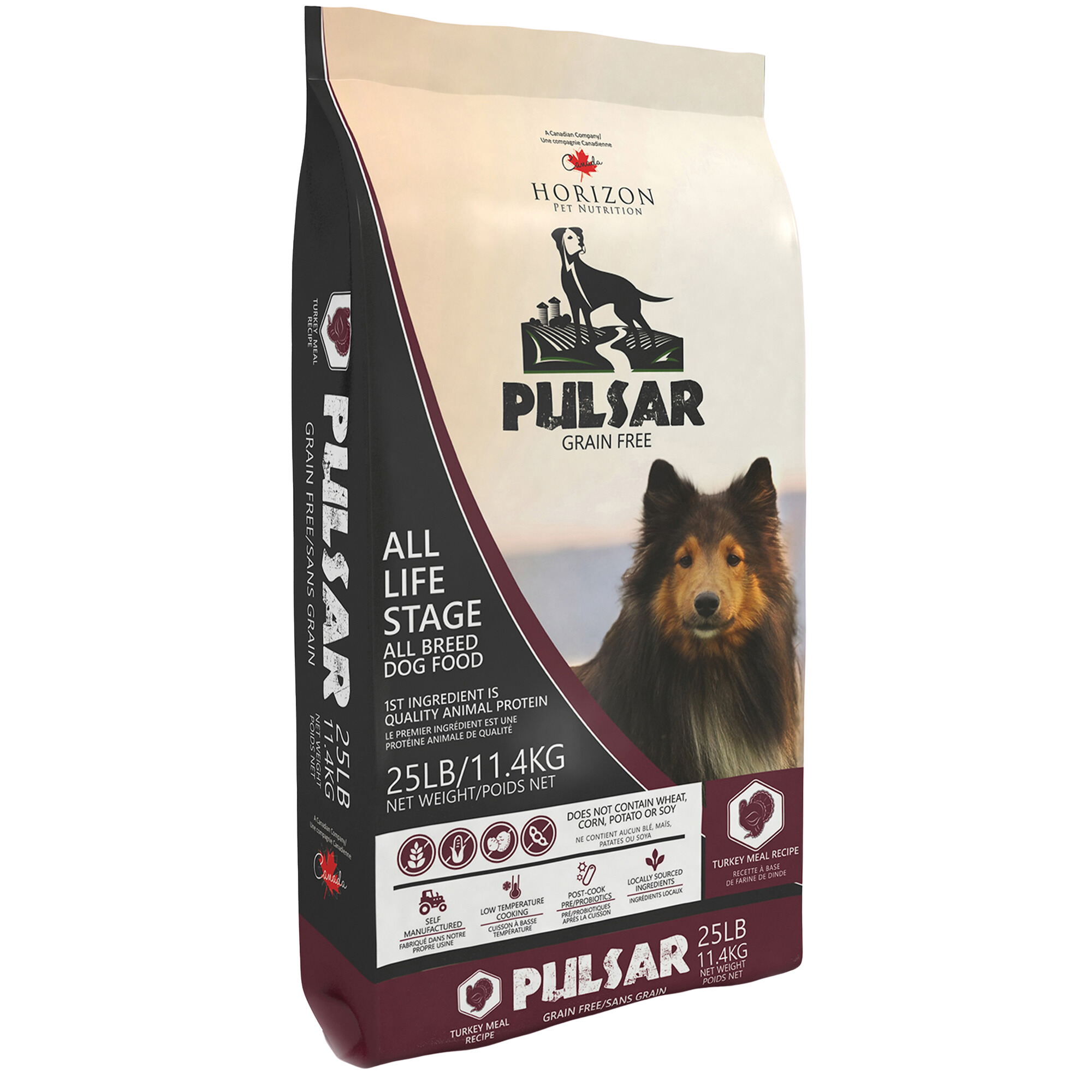 Pulsar All Life Stage, nourriture pour chiens toutes races, sans céréales, recette de repas de dinde