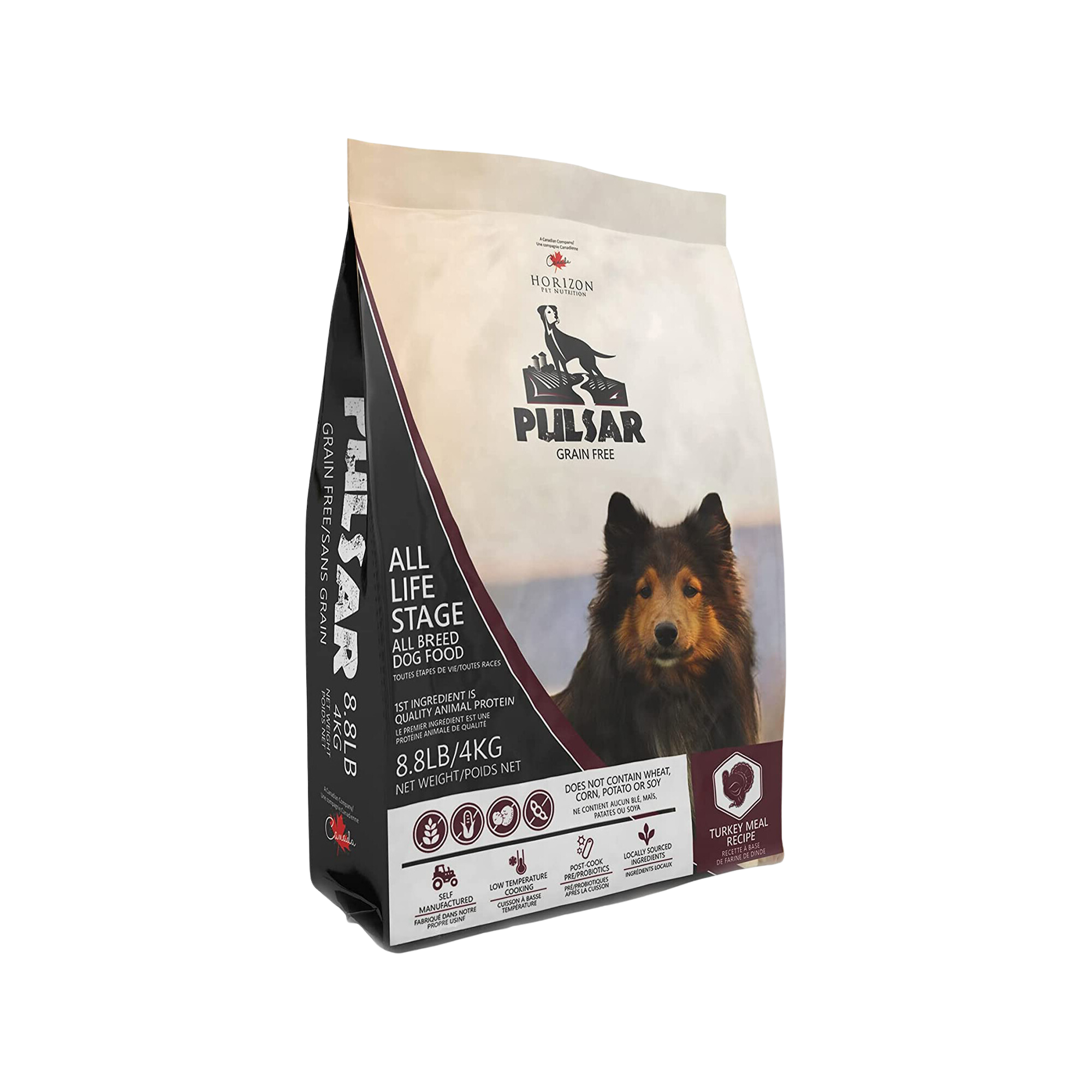 Pulsar All Life Stage, nourriture pour chiens toutes races, sans céréales, recette de repas de dinde
