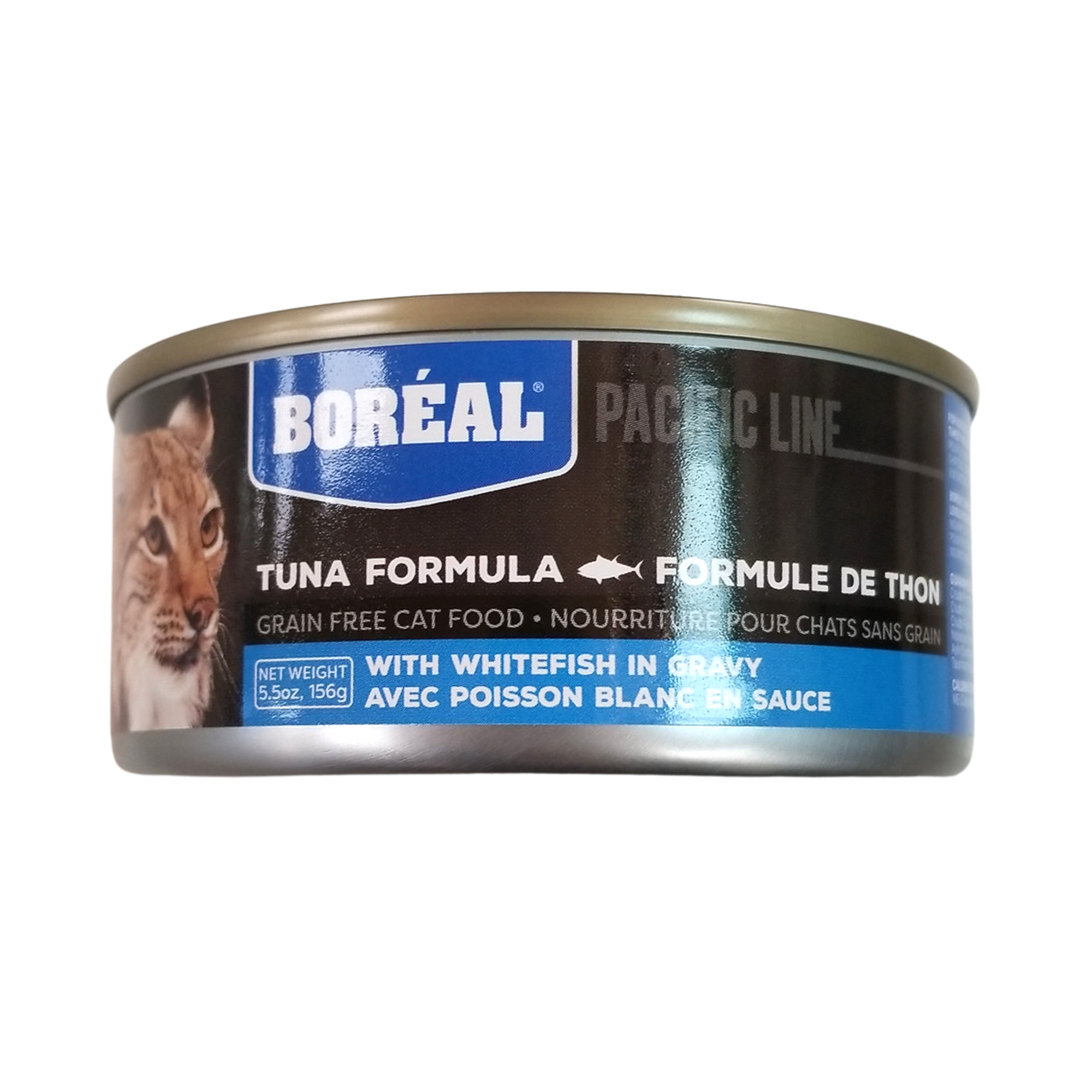 Nourriture fonctionnelle en conserve pour chats Boréal, sans céréales, formule de thon Pacific Line, poisson blanc en sauce, 5,5 oz