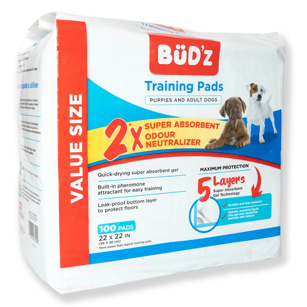 BüD’z Training Pee Pads for Puppies & Adult Dogs, 22"×22" (100 Pads)