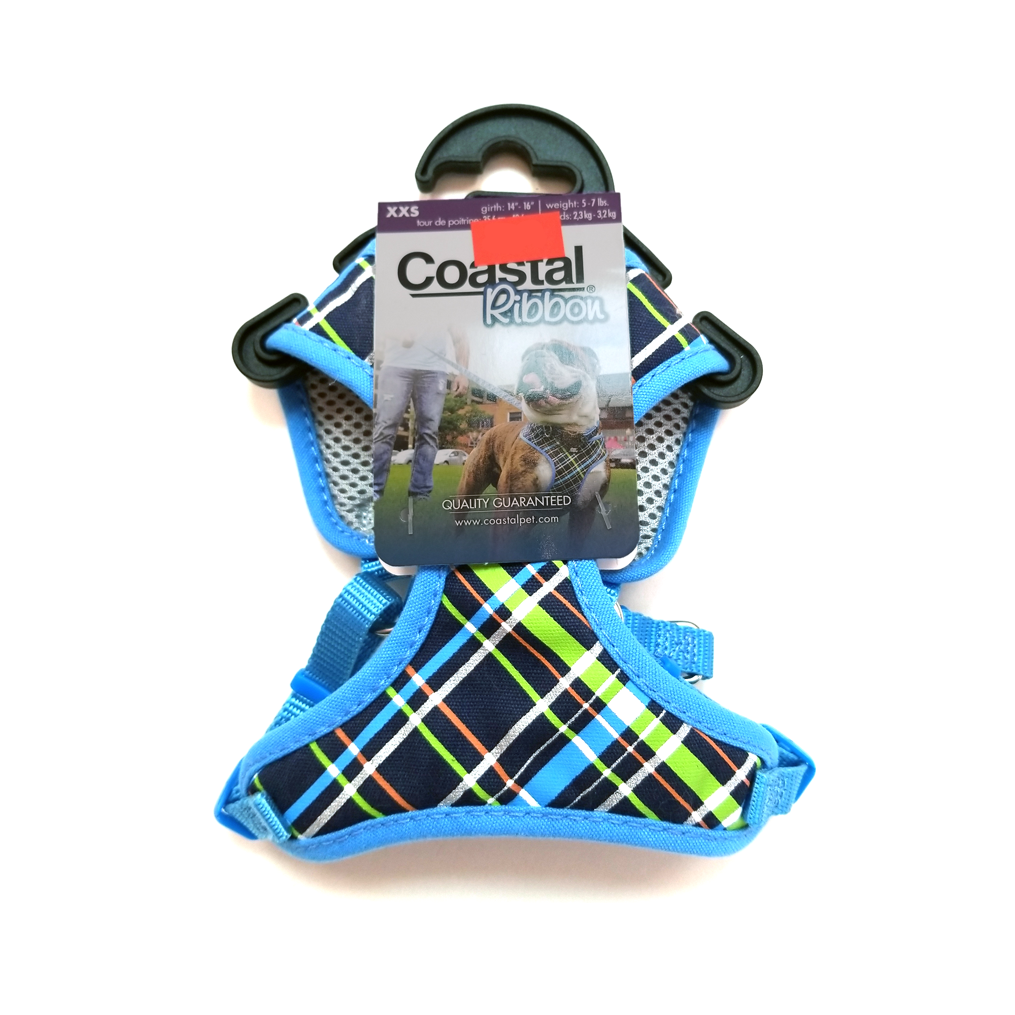 Harnais ruban côtier, carreaux bleu marine (XXS, XS, S)