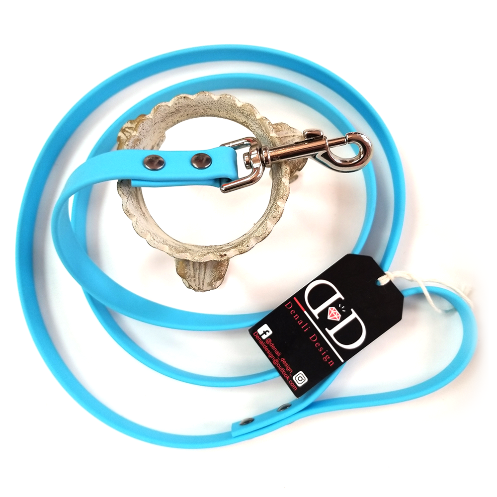 Denali Design Hand made Dog Leash 6 x 3 4 Beta Biothane in Bright Baby Blue