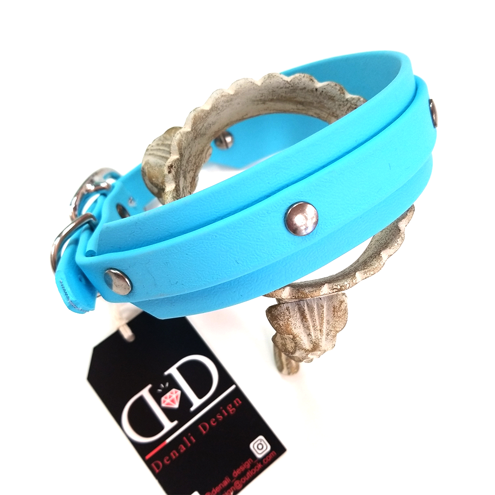 Denali Design Collier pour chien fait à la main 16"-20" Beta Biothane en bleu bébé vif