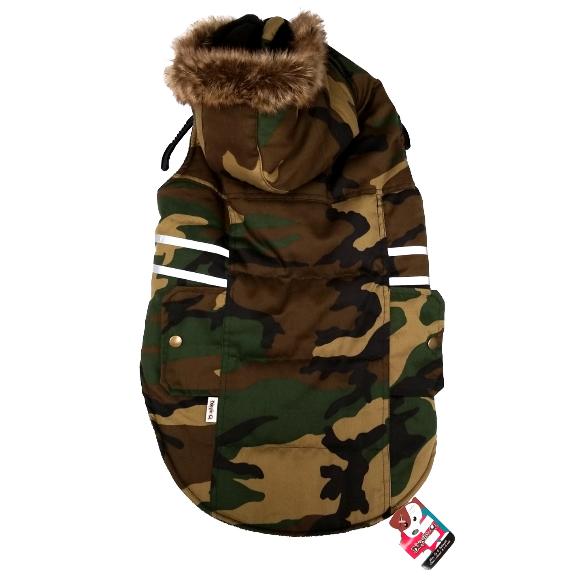 Doggie-Q Manteau d'hiver pour chien avec fausse fourrure détectable et bordure réfléchissante