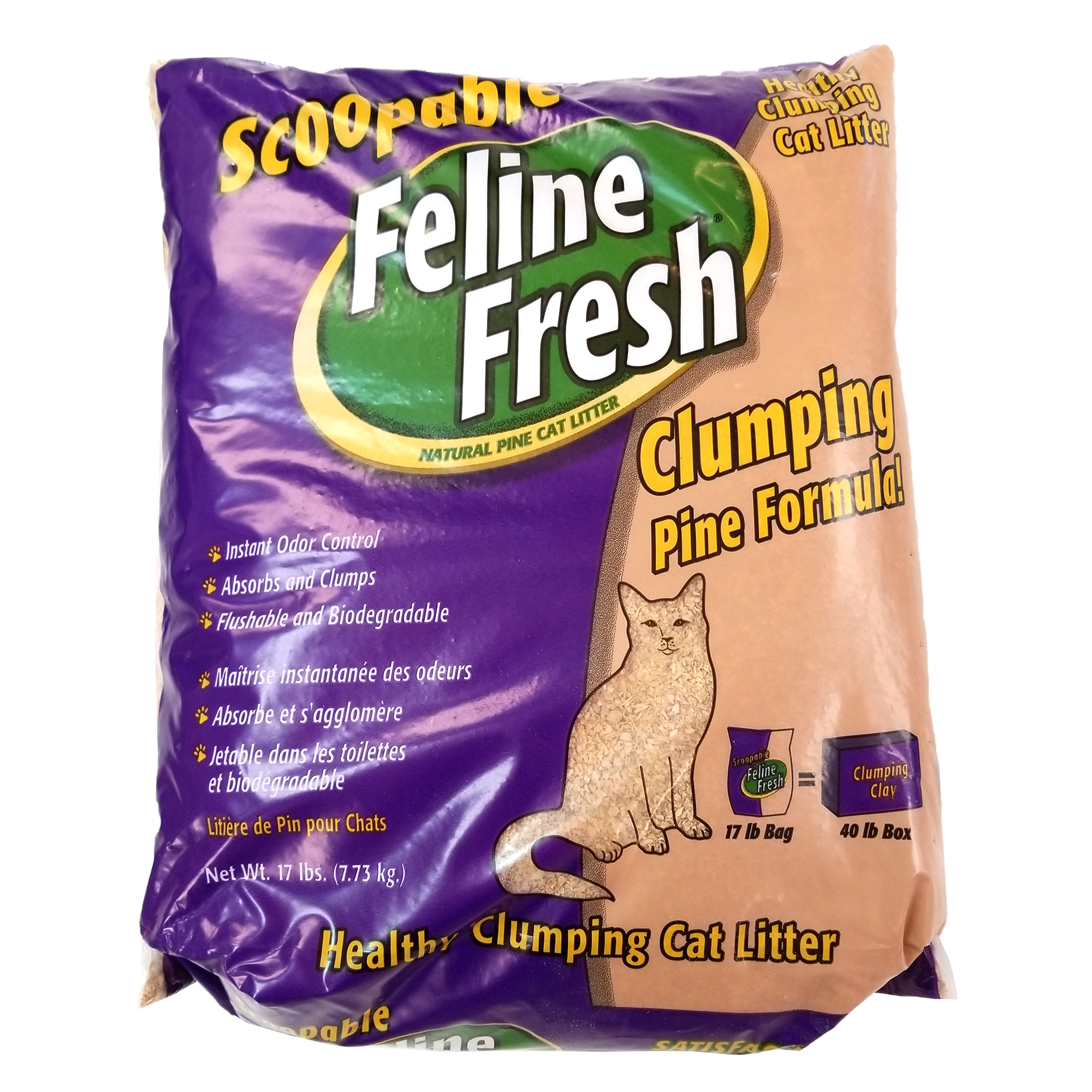 Feline Fresh Scoopable Clumping Natural Pine Litter, 34lb Bag