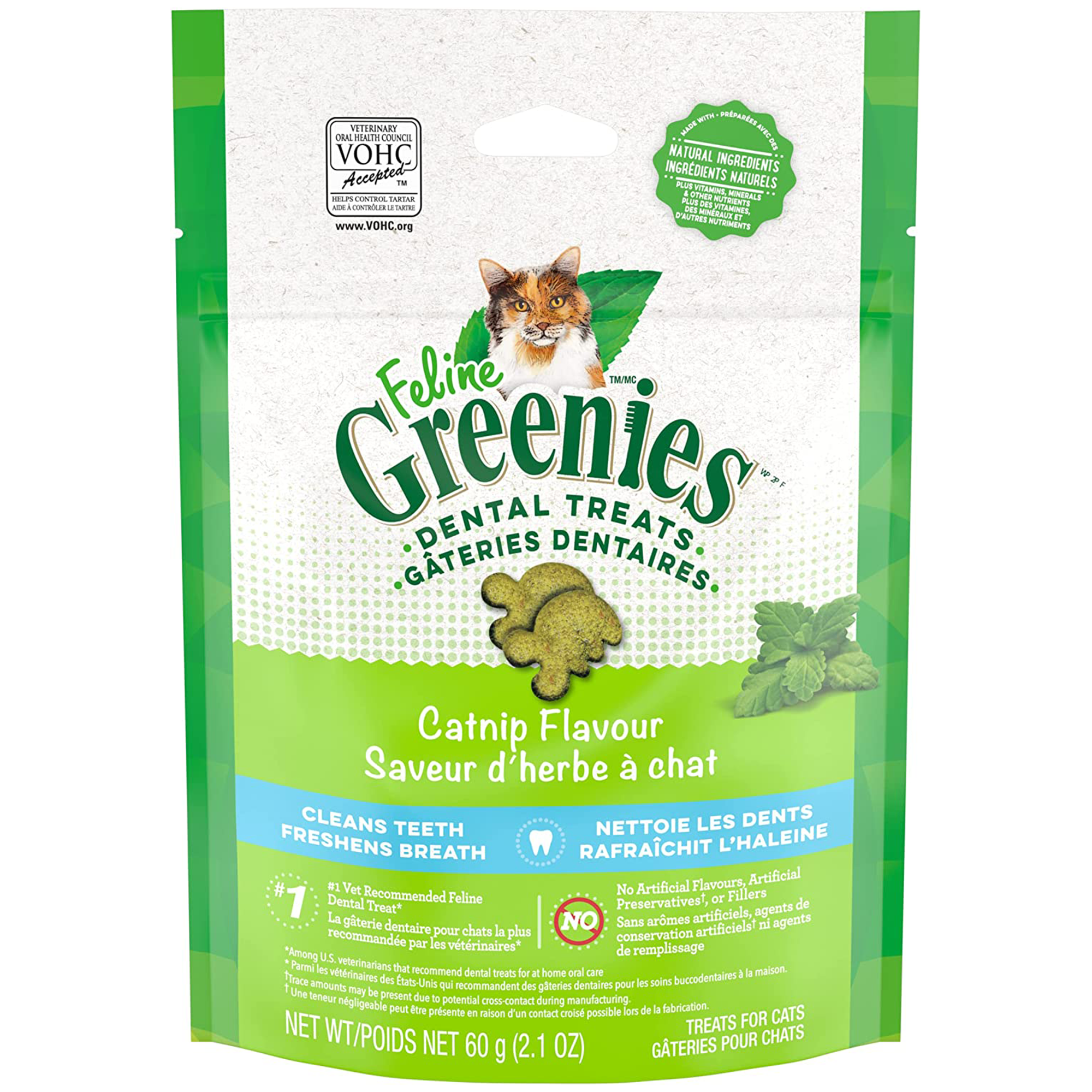 Gâteries dentaires félines Greenies, saveur de pointe de chat, 2,1 oz