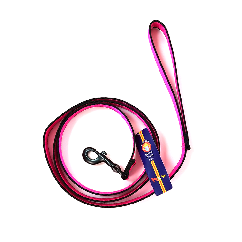 Laisse pour chien en nylon Hamilton, rose vif avec bordure noire