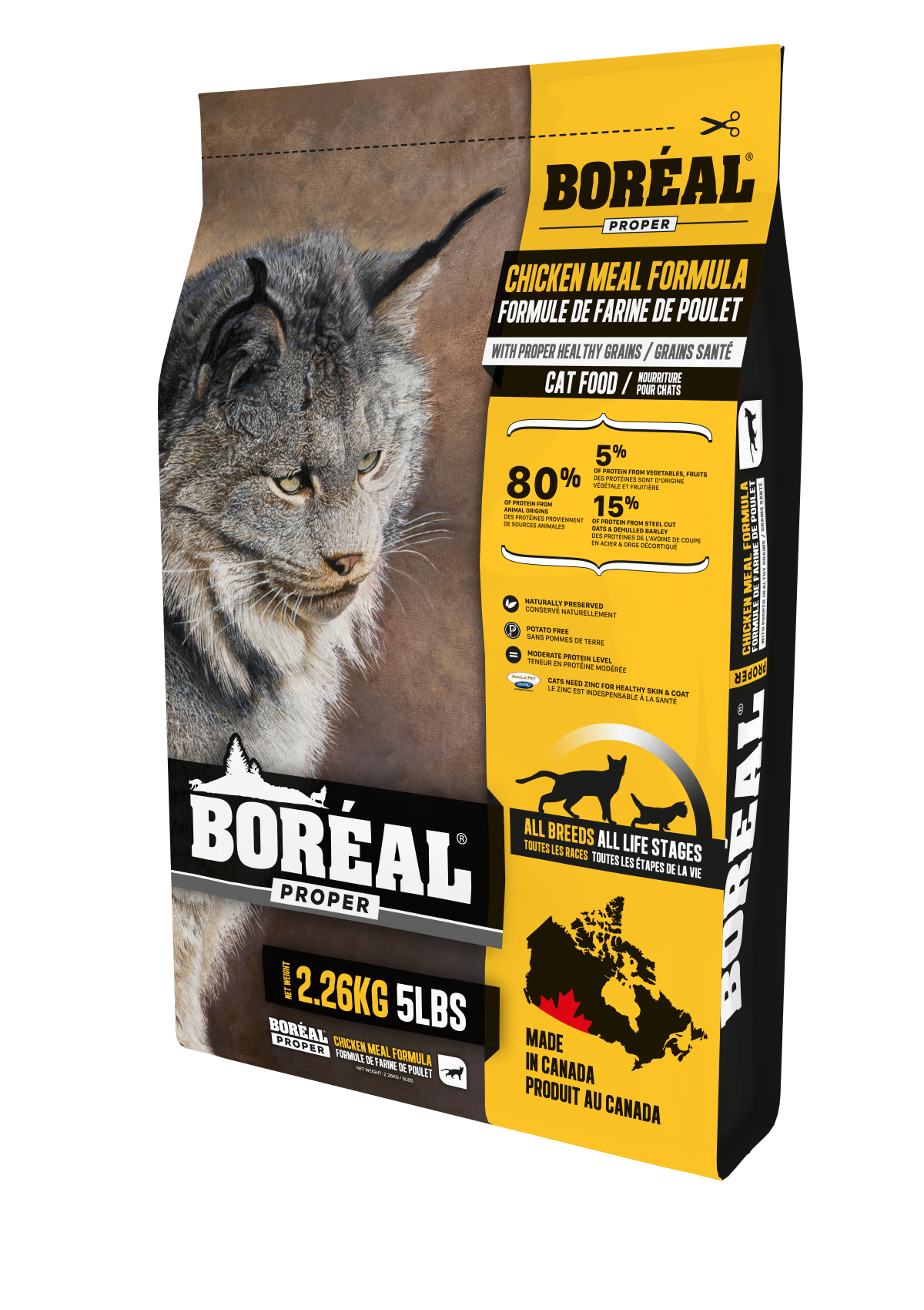 Boréal Functional Proper Nourriture pour chats, céréales à faible teneur en glucides, formule de farine de poulet