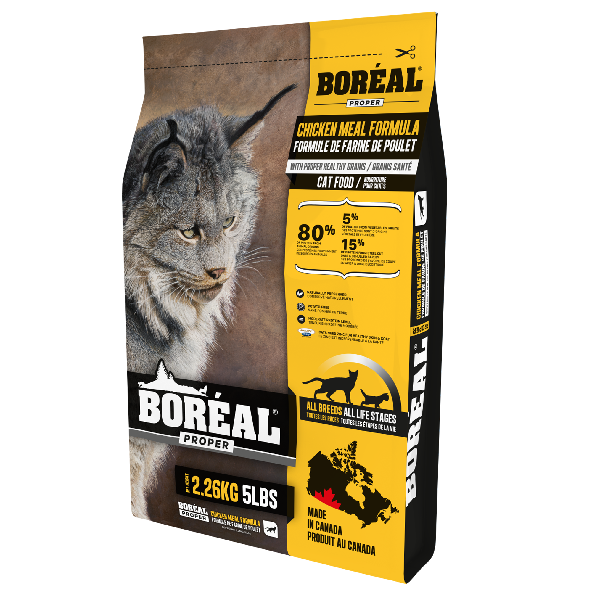Boréal Functional Proper Nourriture pour chats, céréales à faible teneur en glucides, formule de farine de poulet