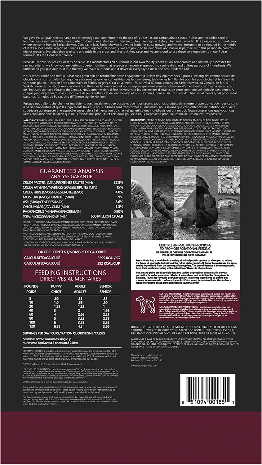 Pulsar All Life Stage, nourriture pour chiens toutes races, sans céréales, recette de repas de dinde