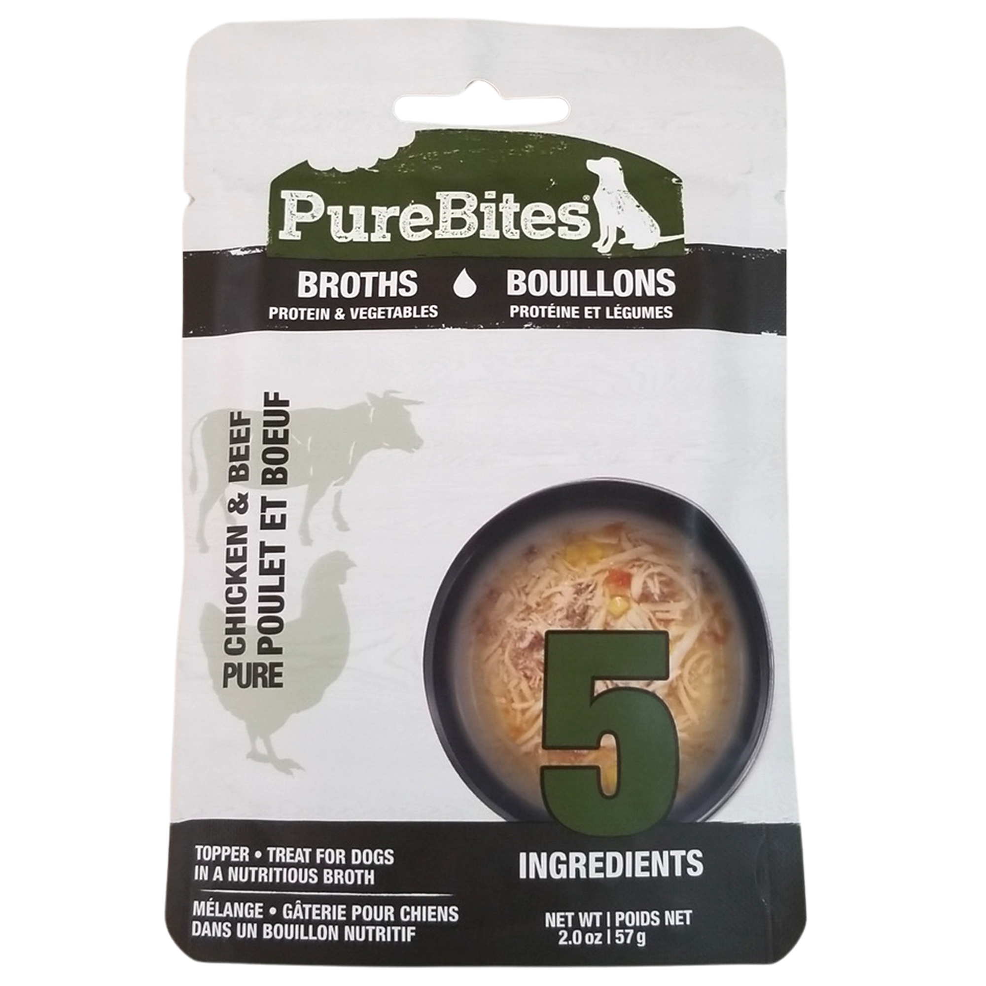 Garniture de nourriture pour chiens PureBites, bouillon, 100 % poulet et bœuf, 2,0 oz